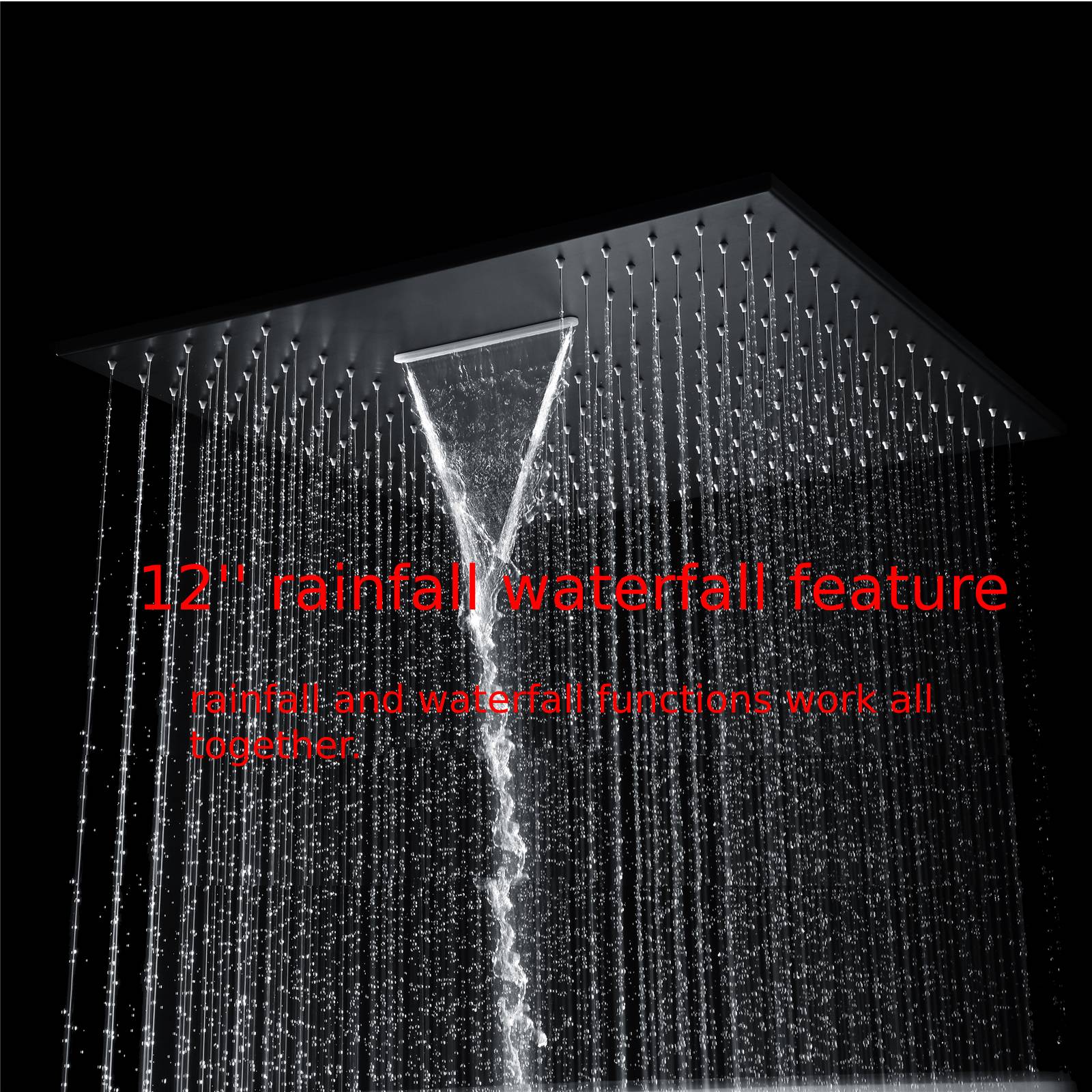 Matte Black Ceiling Mounted Rainfall Shower Faucet: 12'' or 16'' with LED Option - Image 9