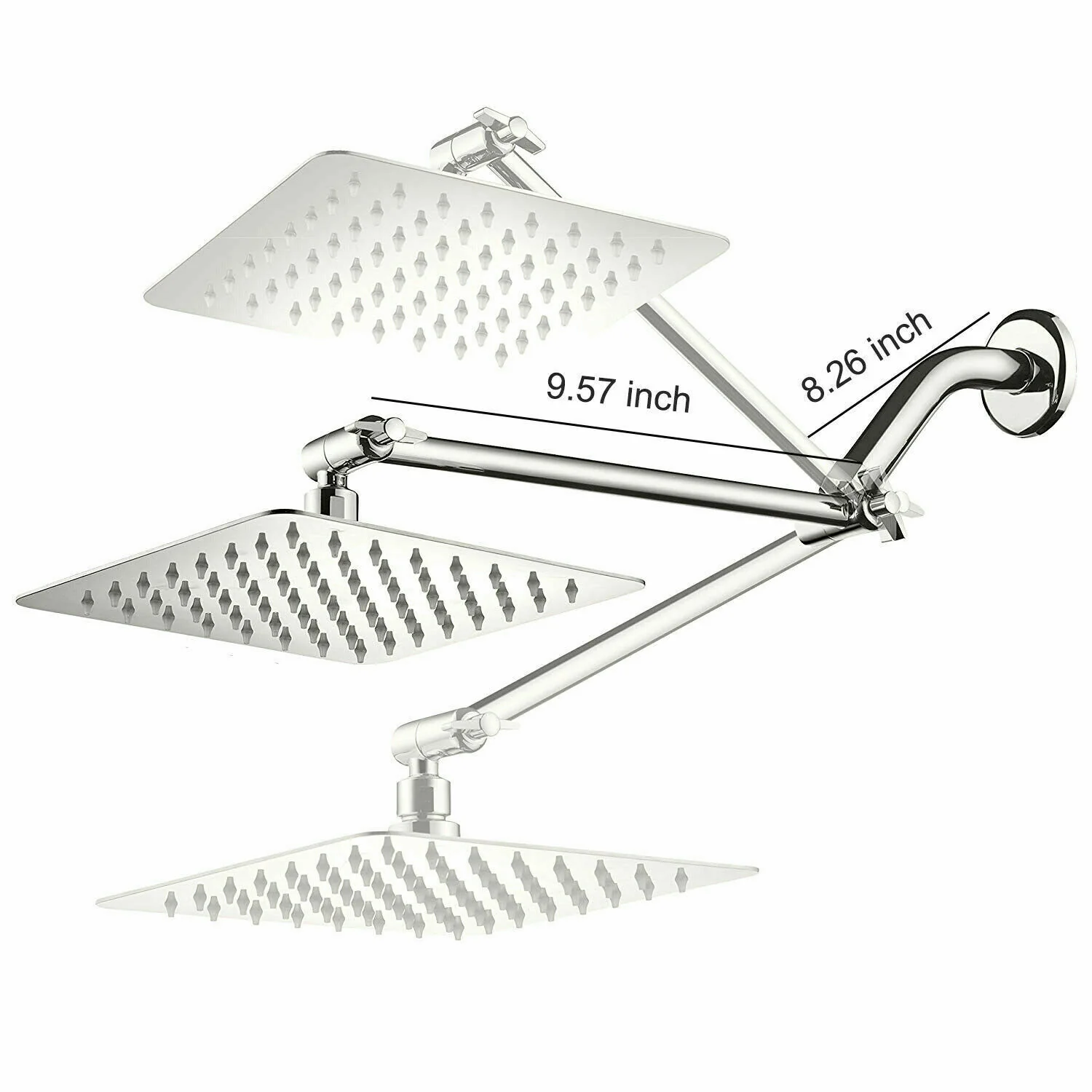 8-Inch Brass Chrome LED Square Rainfall Shower Head with 11-Inch Adjustable Extension Arm - Image 3