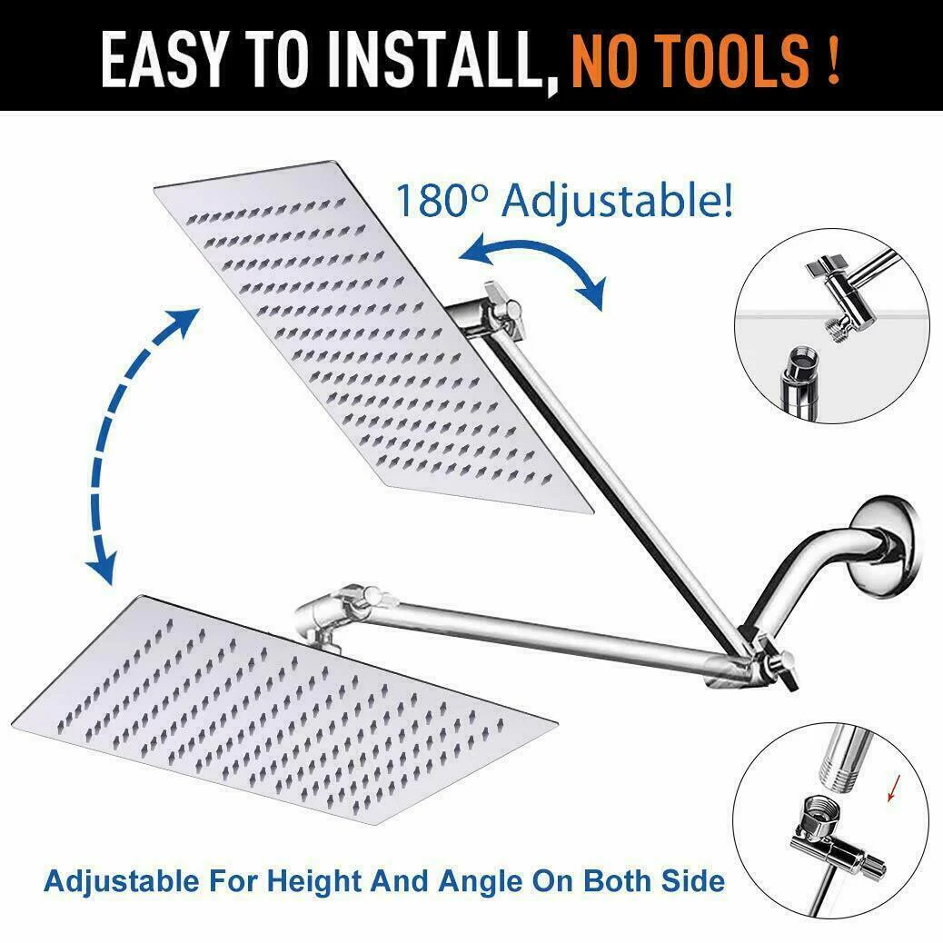 8-Inch Brass Chrome LED Square Rainfall Shower Head with 11-Inch Adjustable Extension Arm - Image 4
