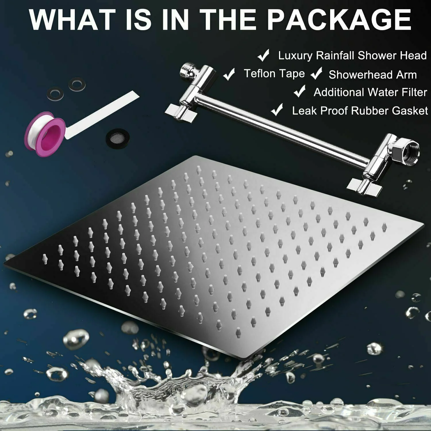 8-Inch Brass Chrome LED Square Rainfall Shower Head with 11-Inch Adjustable Extension Arm - Image 5