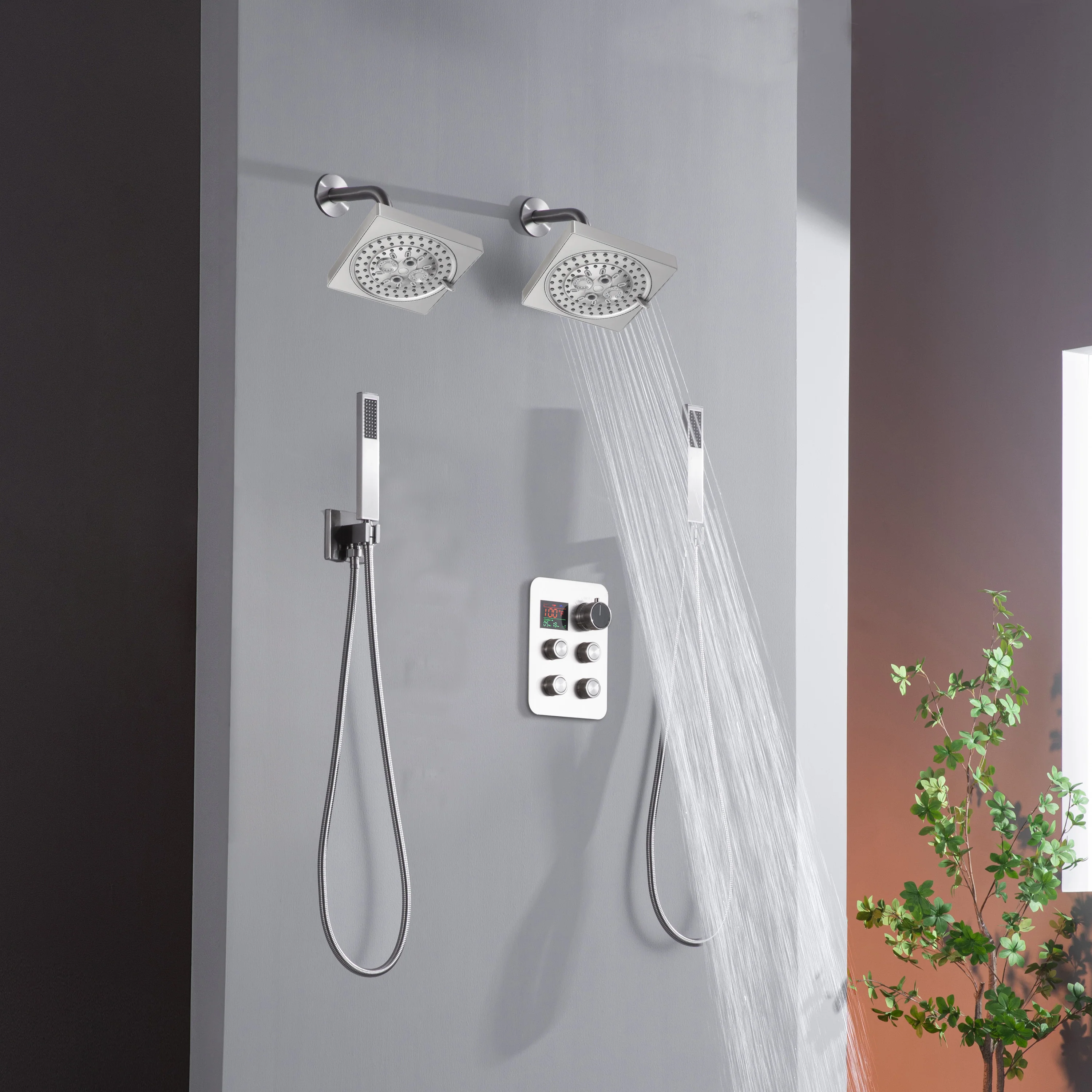 4-Way Thermostatic Faucet with Dual Regular Heads and Dual Handle wands - Image 2