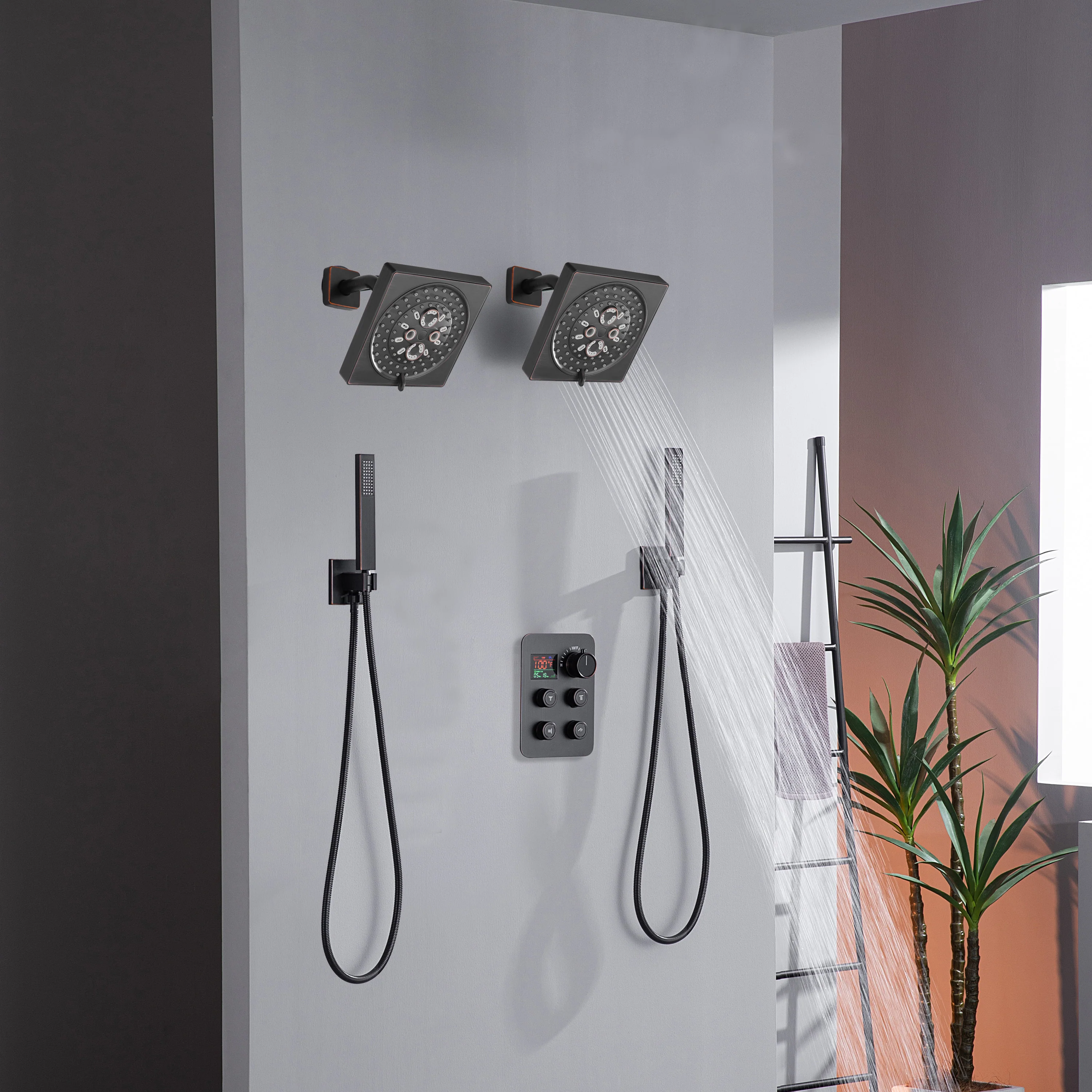 4-Way Thermostatic Faucet with Dual Regular Heads and Dual Handle wands - Image 30