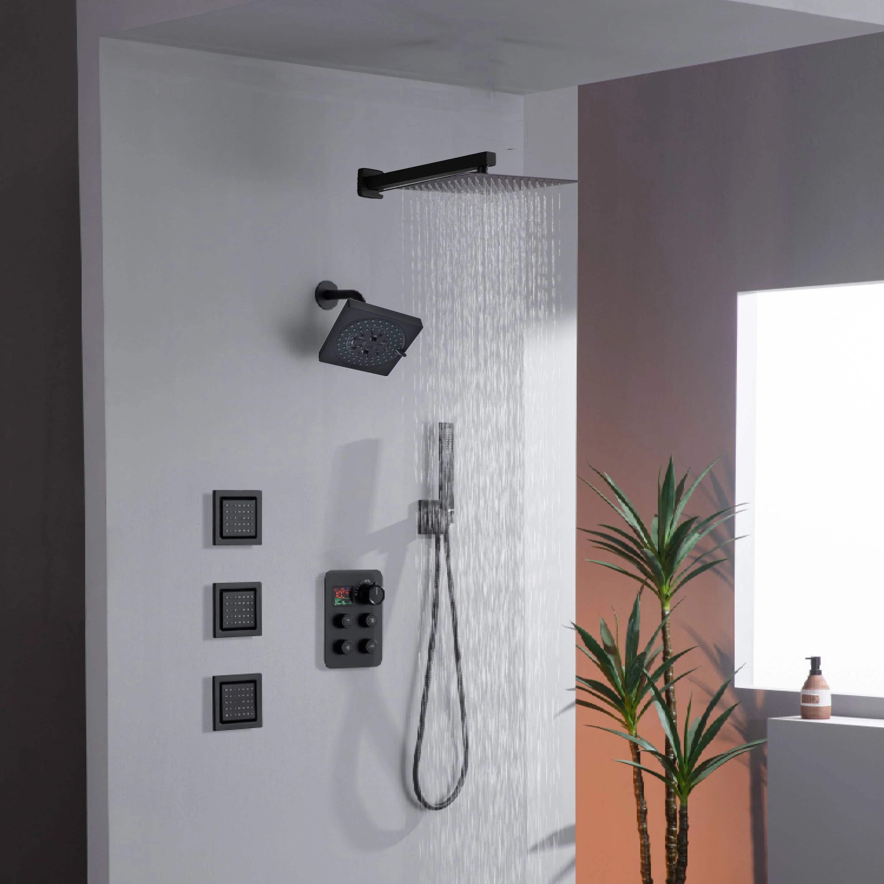 12" or 16" Wall Mount Rain Head with 4-Way Thermostatic Faucet and 4" Body Jet - Image 17