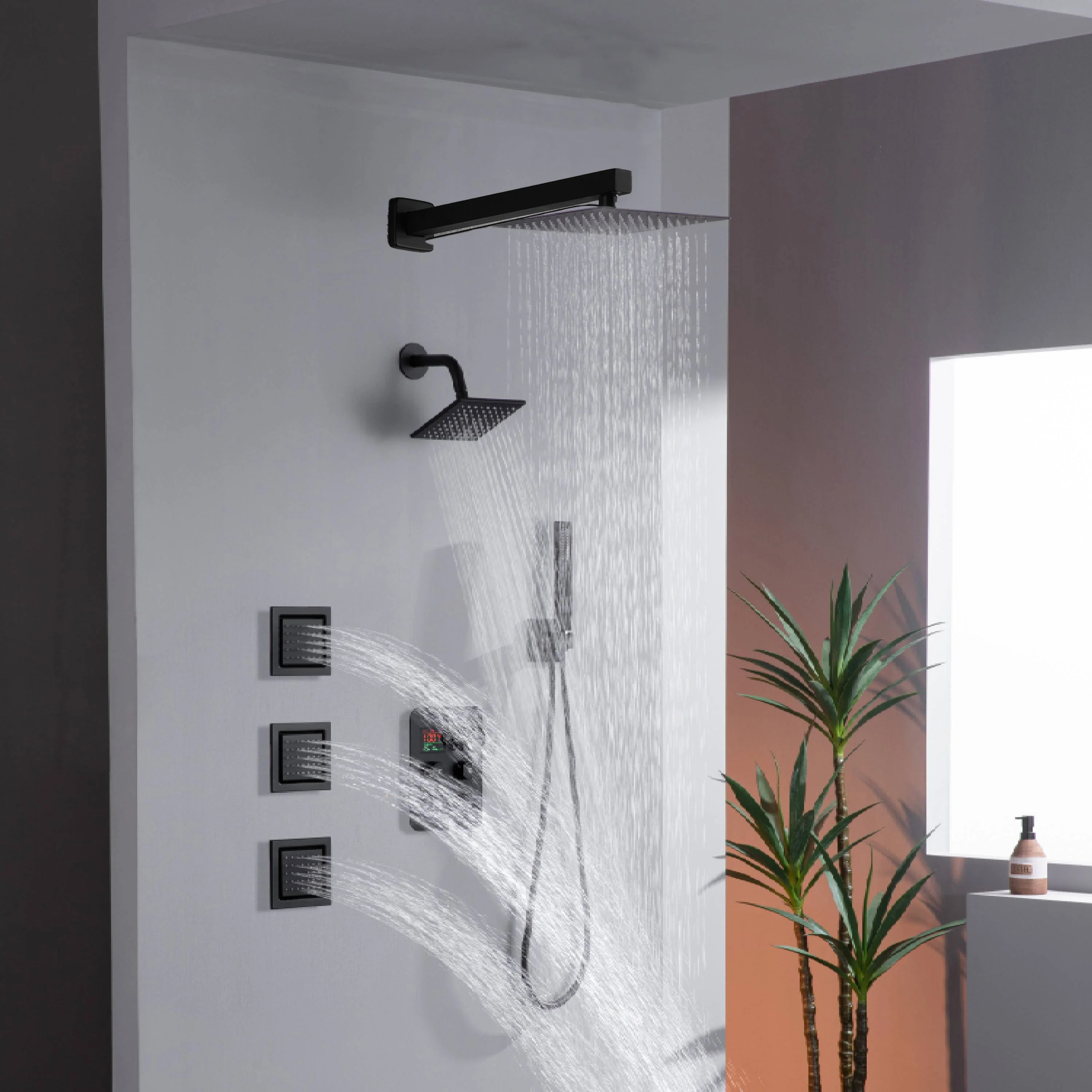 12" or 16" Wall Mount Rain Head with 4-Way Thermostatic Faucet and 4" Body Jet - Image 18