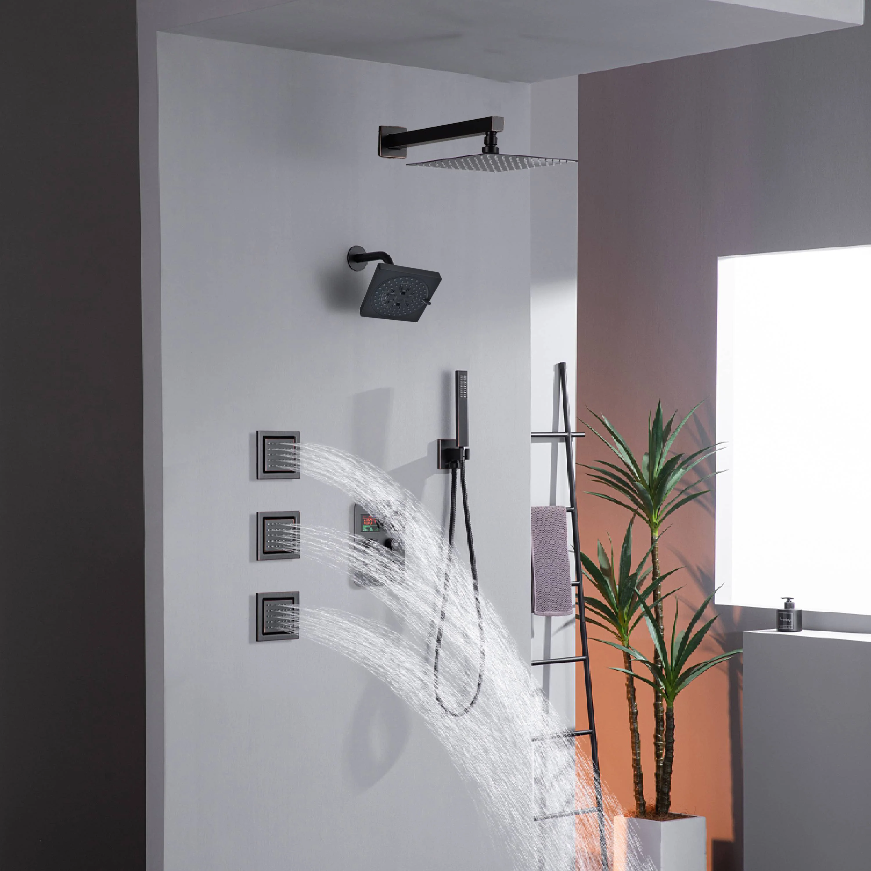 12" or 16" Wall Mount Rain Head with 4-Way Thermostatic Faucet and 4" Body Jet - Image 33