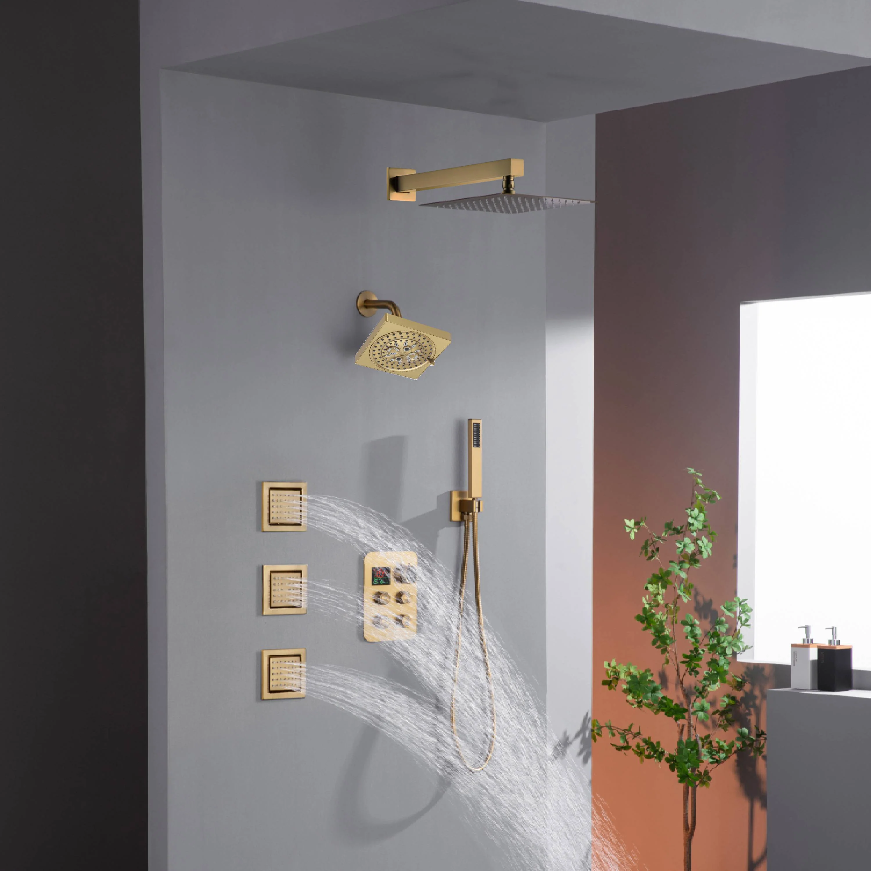 12" or 16" Wall Mount Rain Head with 4-Way Thermostatic Faucet and 4" Body Jet - Image 9