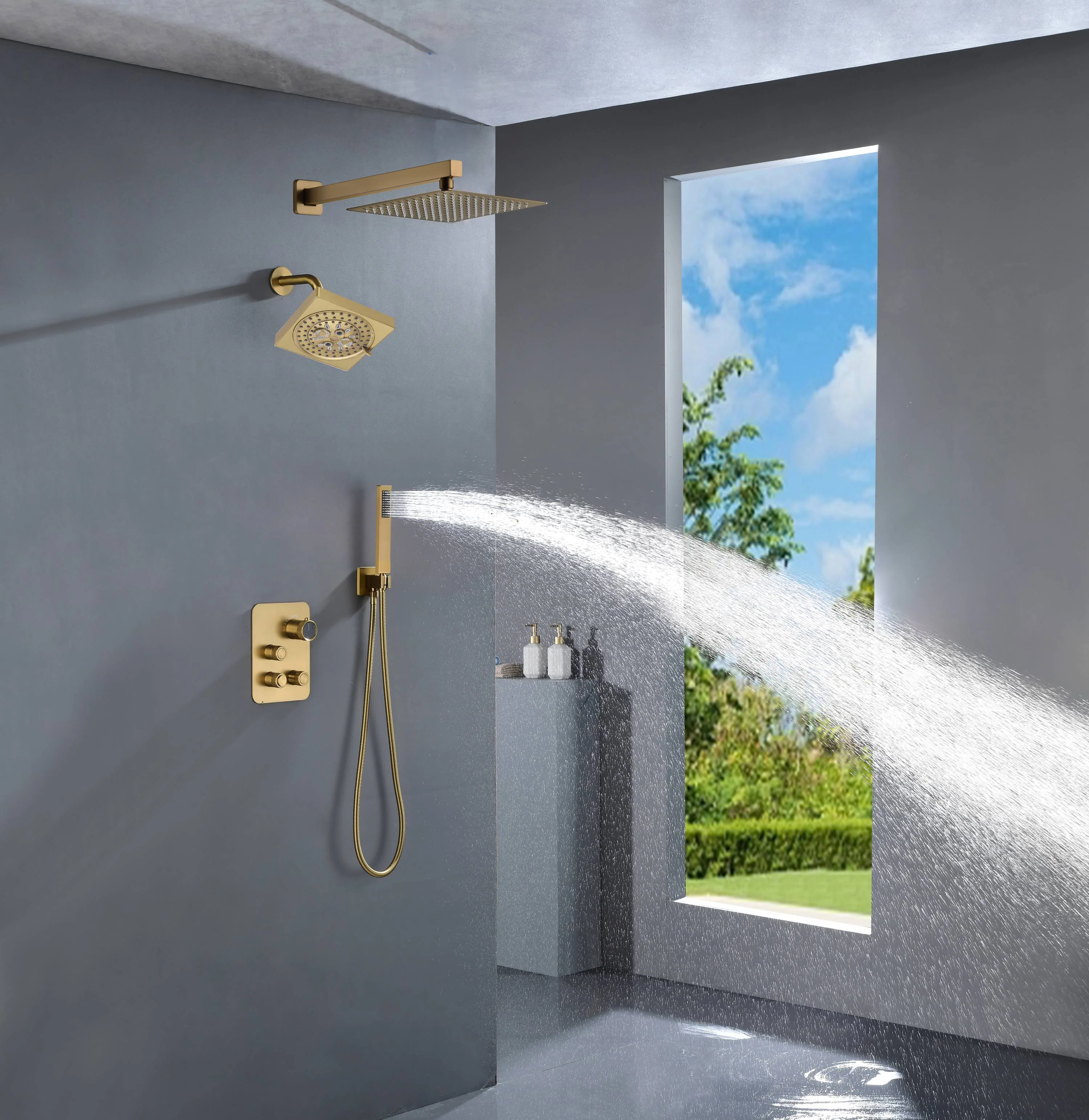 12" or "16" Rainfall Head 3-Way Thermostatic Shower Faucet with Regular Head - Image 16