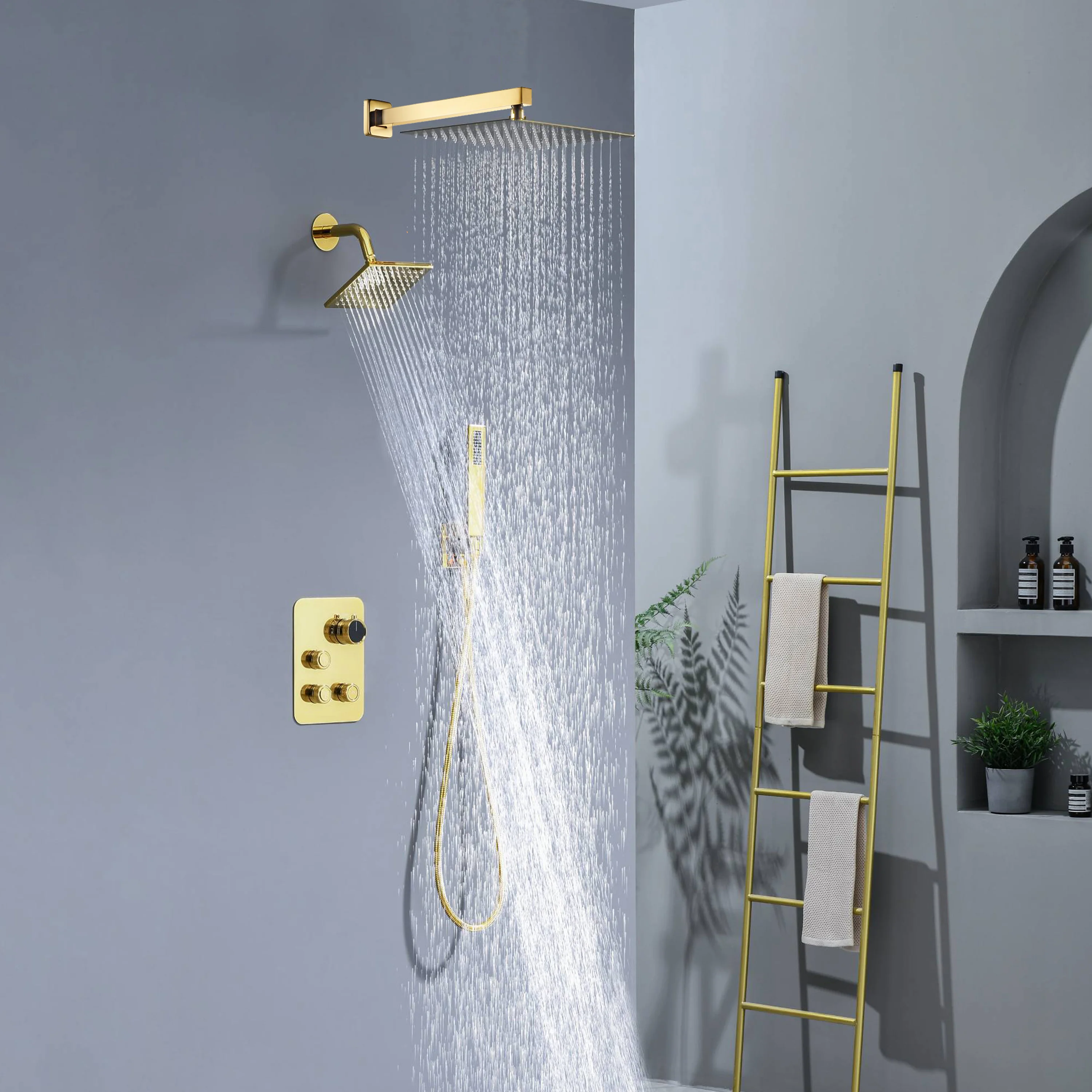 12" or "16" Rainfall Head 3-Way Thermostatic Shower Faucet with Regular Head - Image 40