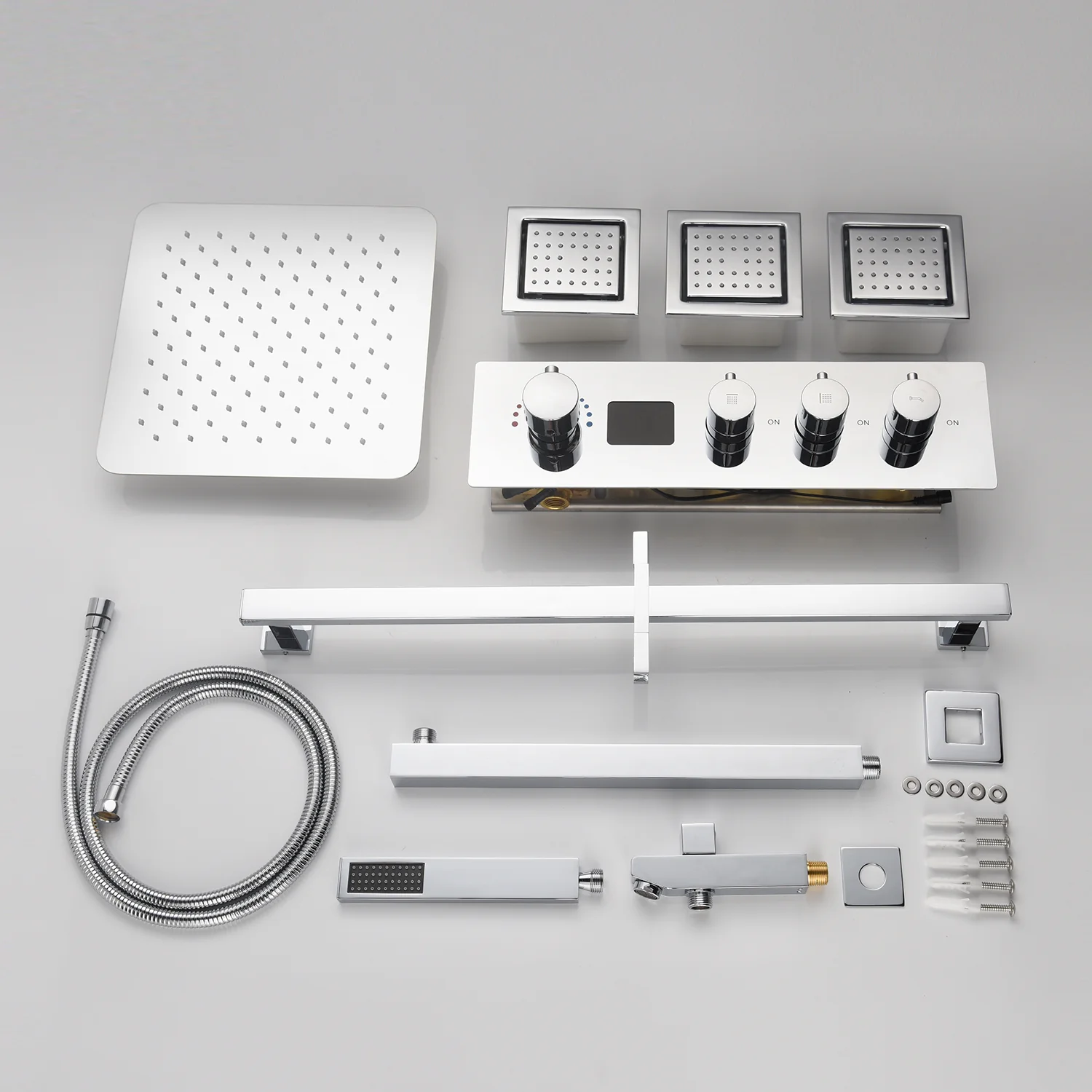 12inch LED Wall mount 3 way digital thermostatic shower faucet with sliding bar and 4inch body jets - Image 3