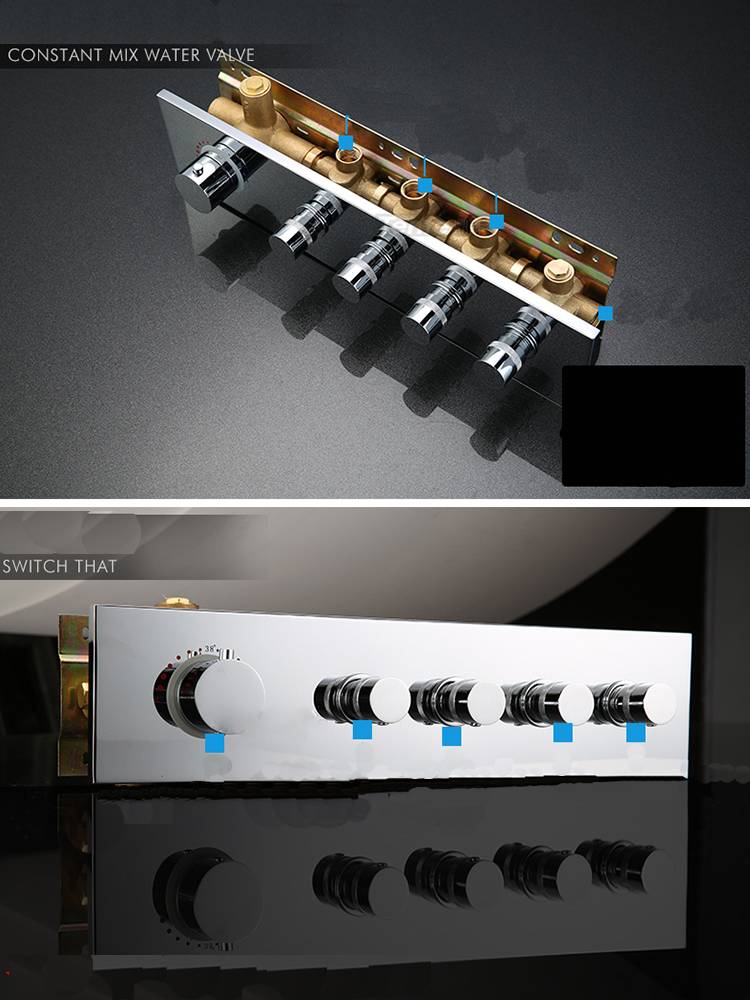 16-Inch Chrome Thermostatic Shower Faucet: Flush-Mounted, 64-Color LED Lighting, Bluetooth Music, 4-Way Control, and 4-Inch Body Jet Features - Image 9