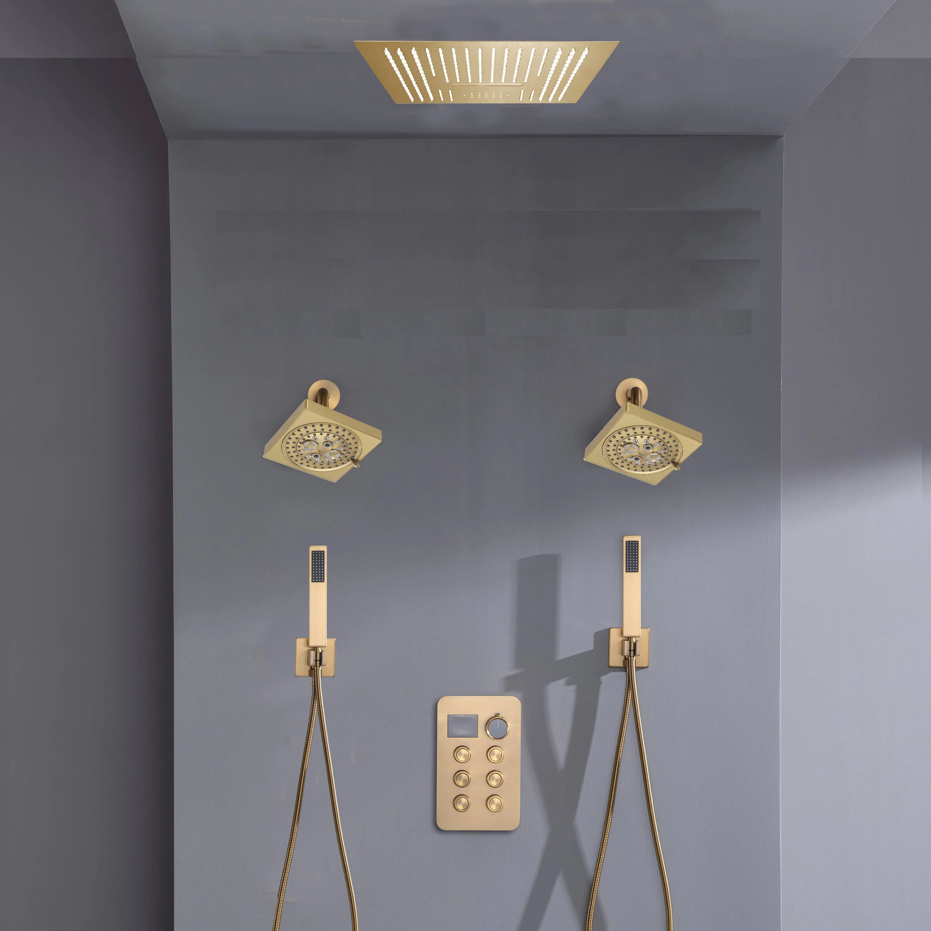 16-inch Bluetooth Music LED 6-Way Digital Thermostatic Shower  System with Waterfall,Dual Handle Wands, Regular Head - Image 2