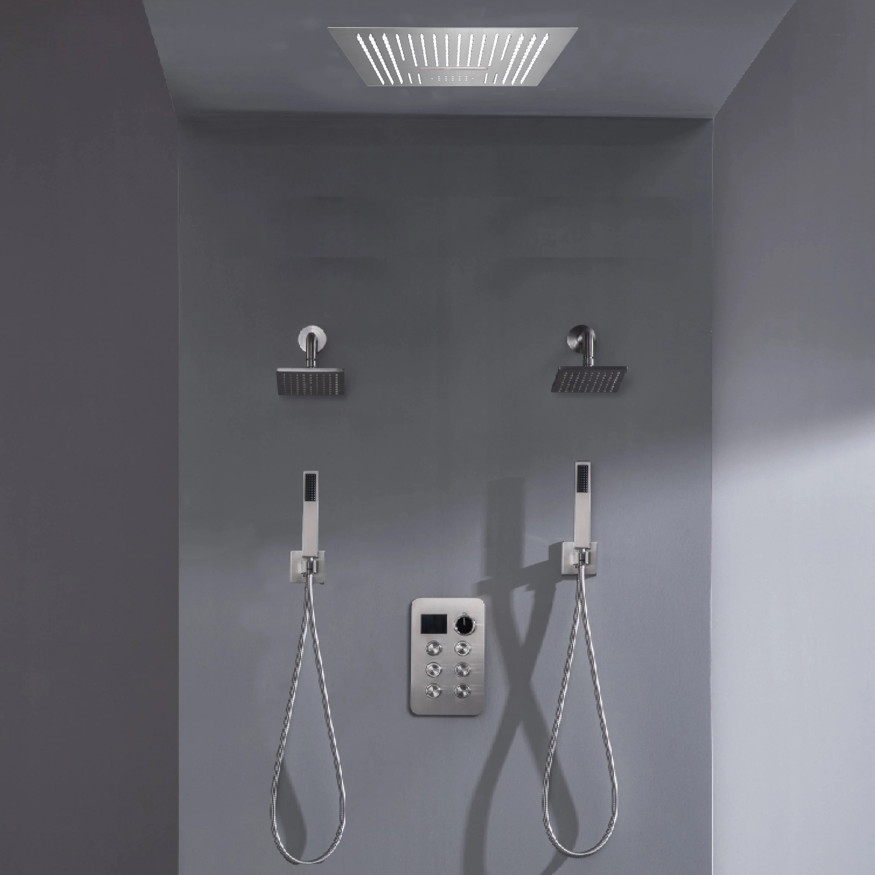 16-inch Bluetooth Music LED 6-Way Digital Thermostatic Shower  System with Waterfall,Dual Handle Wands, Regular Head - Image 3
