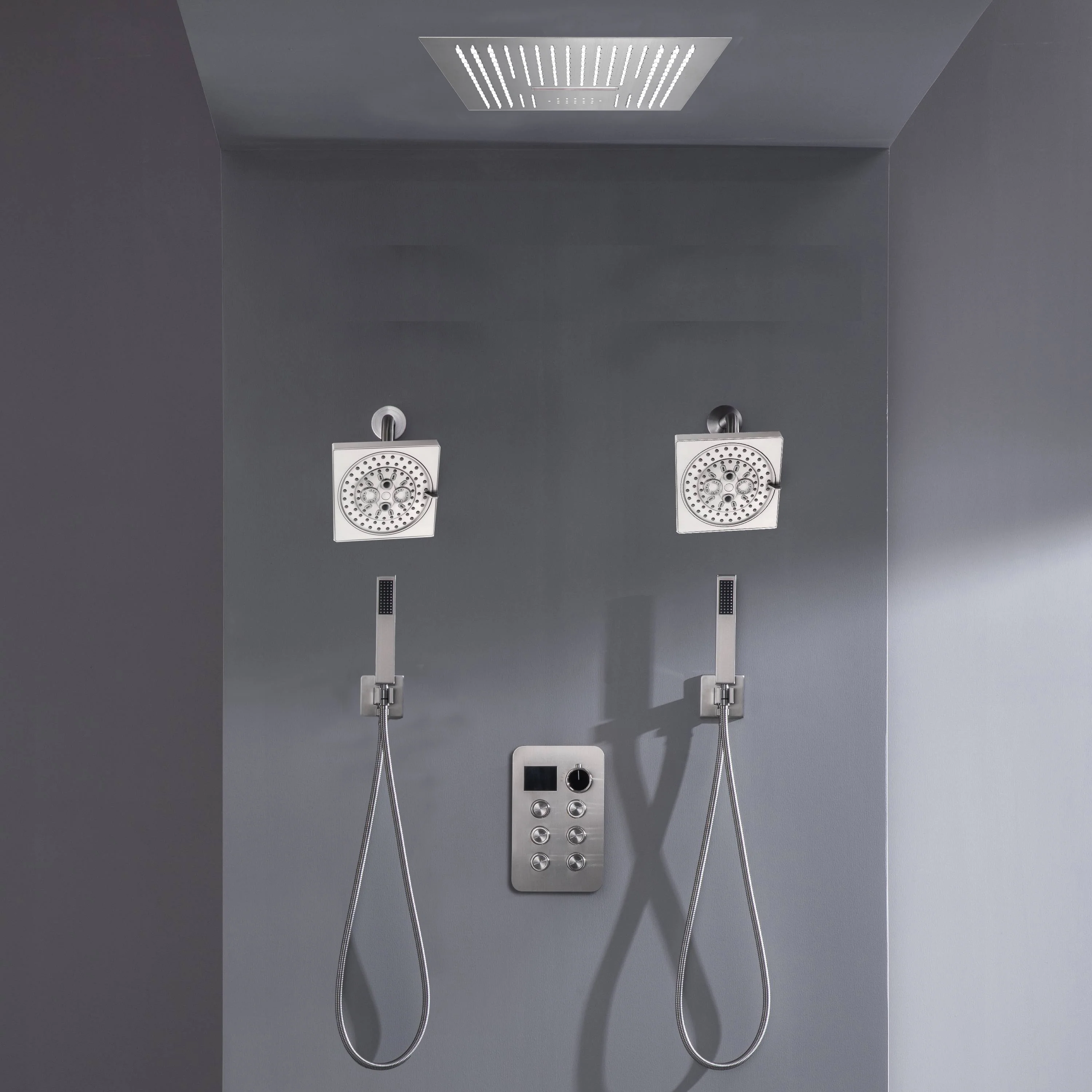 16-inch Bluetooth Music LED 6-Way Digital Thermostatic Shower  System with Waterfall,Dual Handle Wands, Regular Head - Image 4