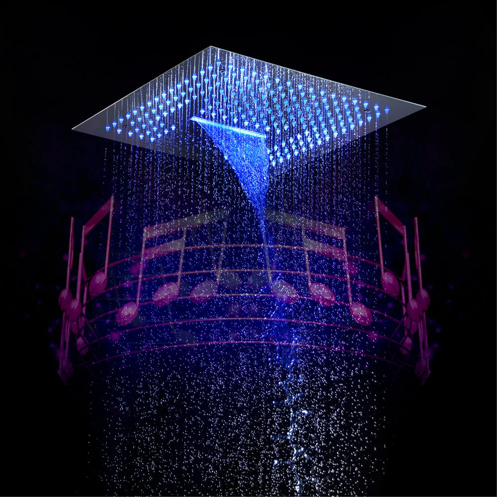 16-inch Bluetooth Music LED 6-Way Digital Thermostatic Shower  System with Waterfall,3 Body Jets, Regular Head - Image 8