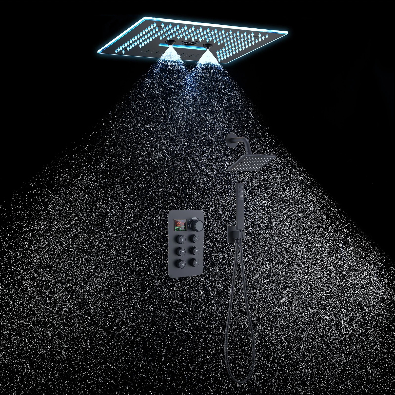 16-Inch Rainfall Waterfall Mist Water Column Flush Mount Shower Faucet Set with 6-Way Thermostatic Control, 64-Color LED, Bluetooth Music, Rainfall-Waterfall-Mist Features, Rotating Hydro Jet, and Regular Head - Image 3