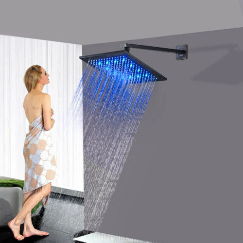 12-Inch Matte Black Rain Shower Head: 3 LED Color Lights and 16-Inch Wall Mount Shower Arm - Image 3