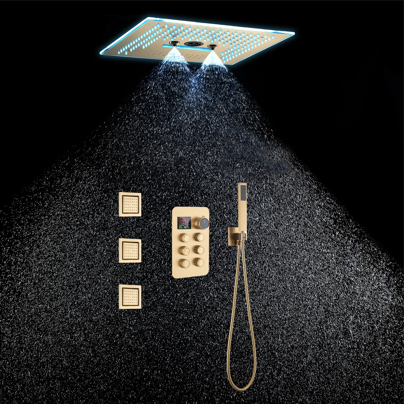 16-Inch Rainfall Waterfall Mist Water Column Flush Mount Shower Faucet Set with 6-Way Thermostatic Control, 64-Color LED, Bluetooth Music, Rainfall-Waterfall-Mist Features, Rotating Hydro Jet, and Body Jets - Image 6