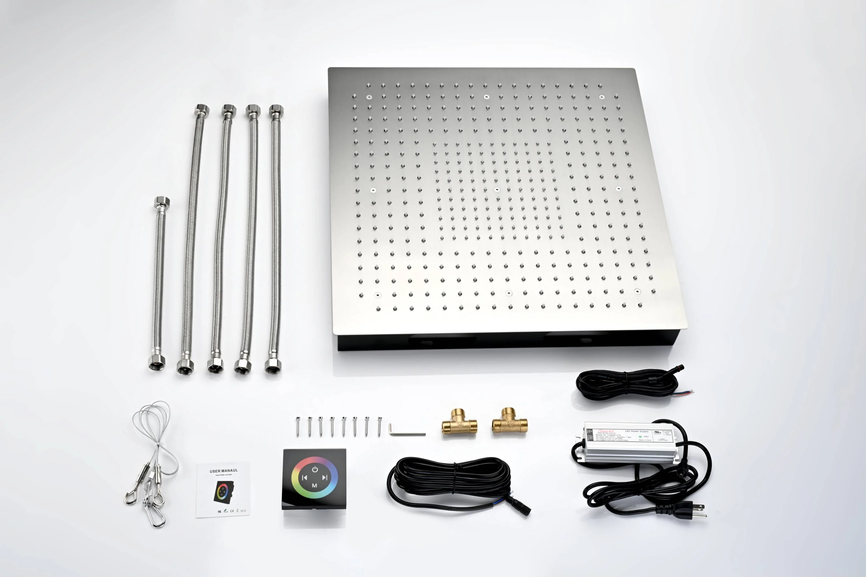 16" or 20" Flush Mount LED Rain Head Shower System with Dual Regular Heads - Image 22