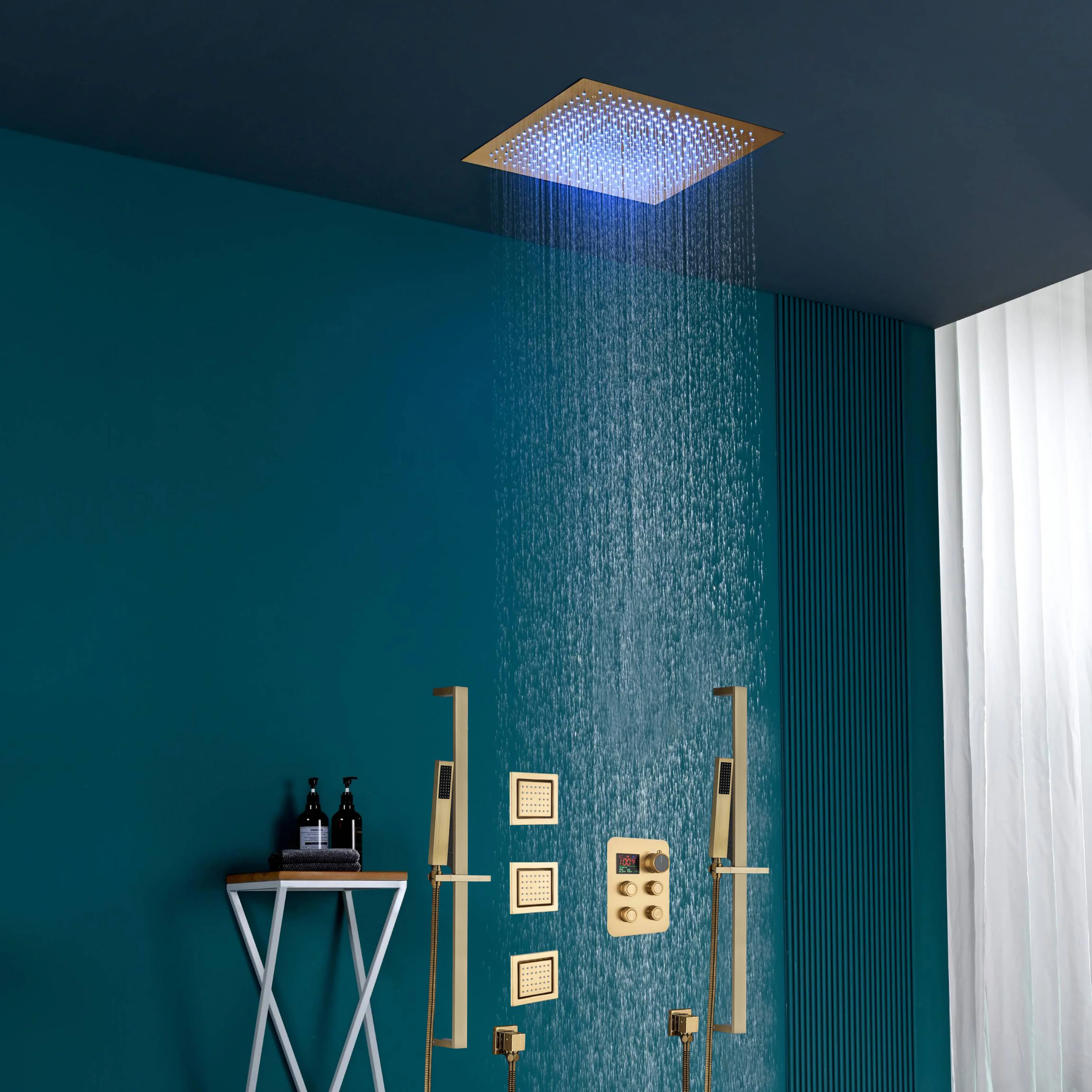 16" or 20" Flush Mount LED Rain Head Shower System with Dual Handle Wands and 3 Body Jets - Image 24