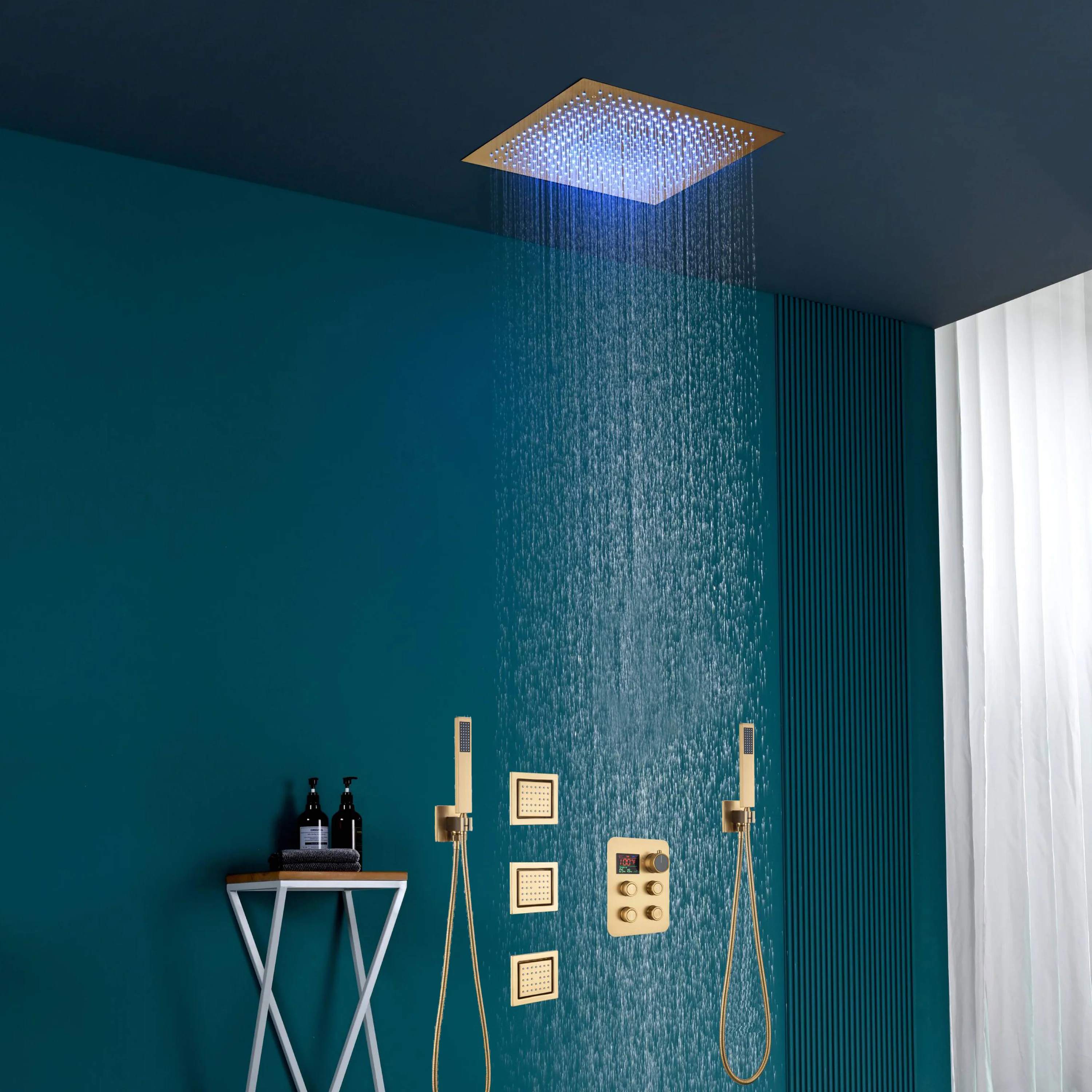16" or 20" Flush Mount LED Rain Head Shower System with Dual Handle Wands and 3 Body Jets - Image 25
