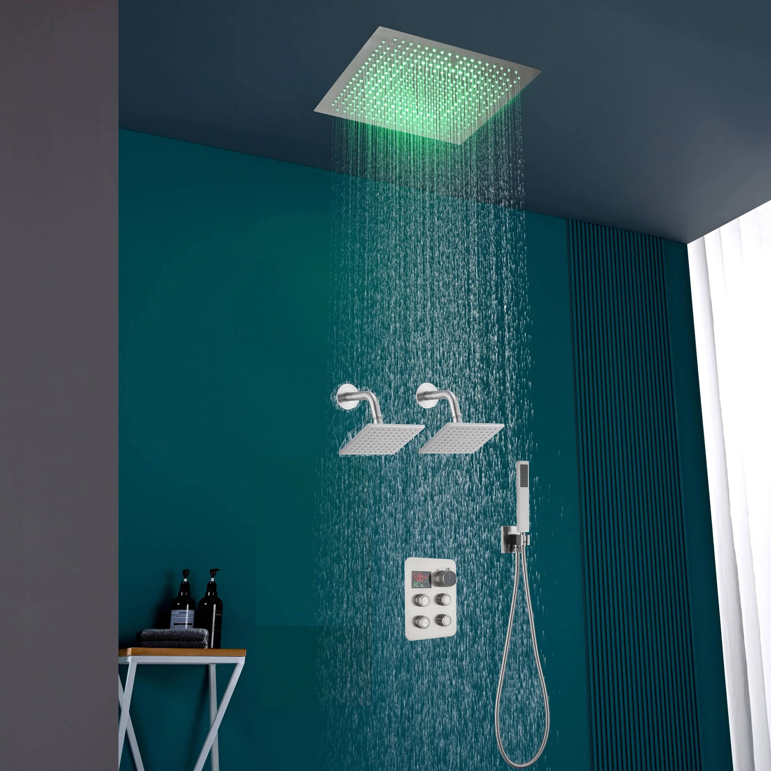 16" or 20" Flush Mount LED Rain Head Shower System with Dual Regular Heads - Image 16