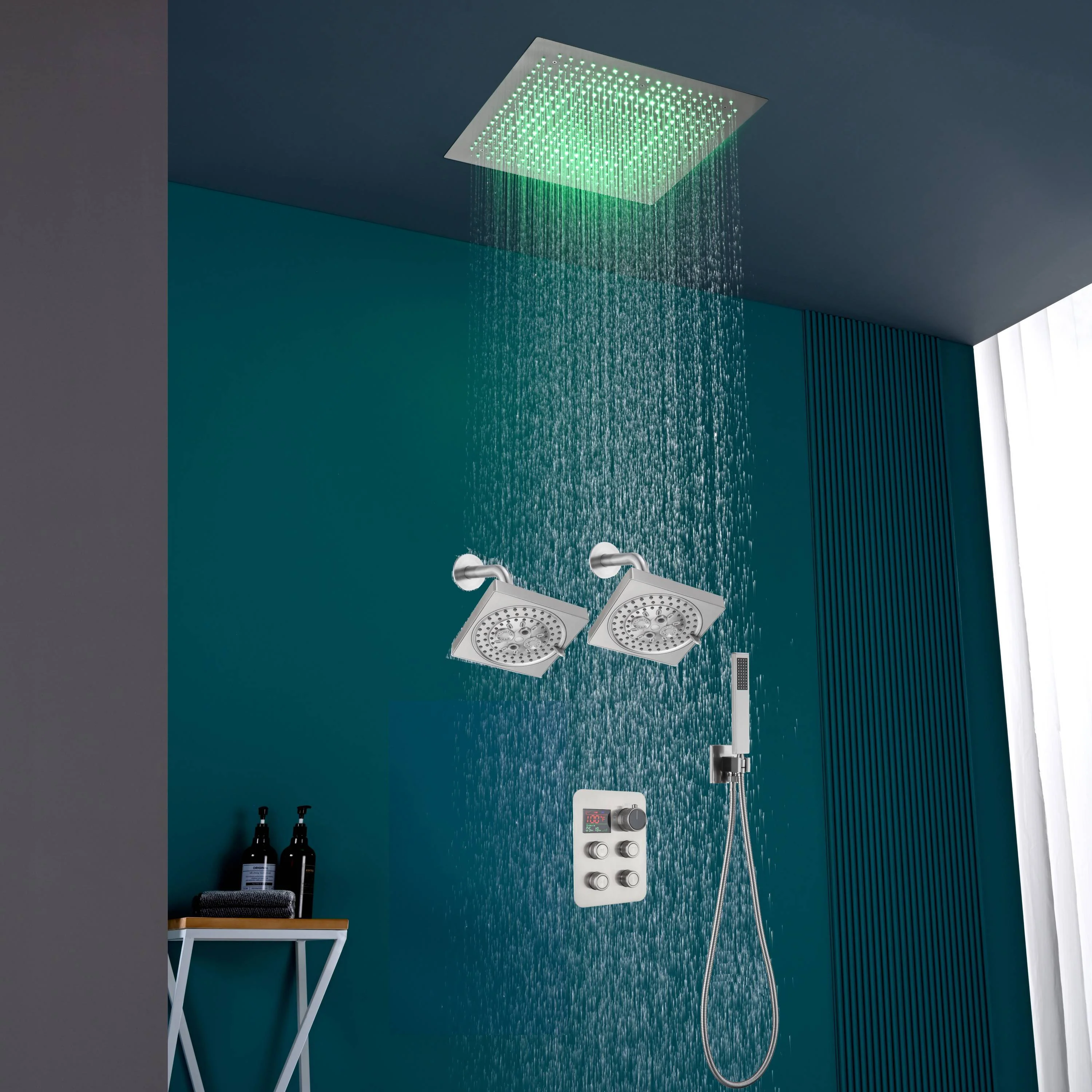16" or 20" Flush Mount LED Rain Head Shower System with Dual Regular Heads - Image 17