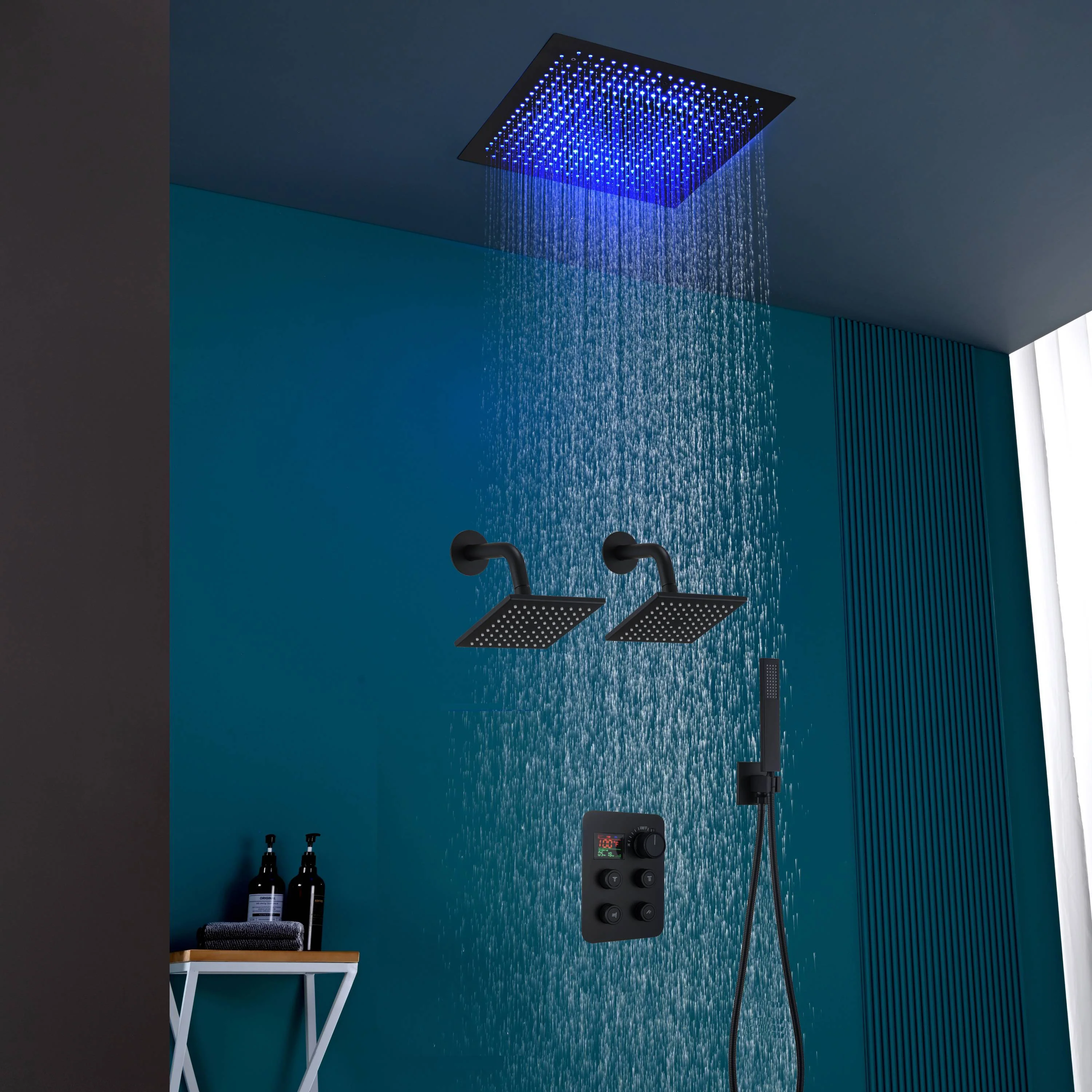 16" or 20" Flush Mount LED Rain Head Shower System with Dual Regular Heads - Image 2