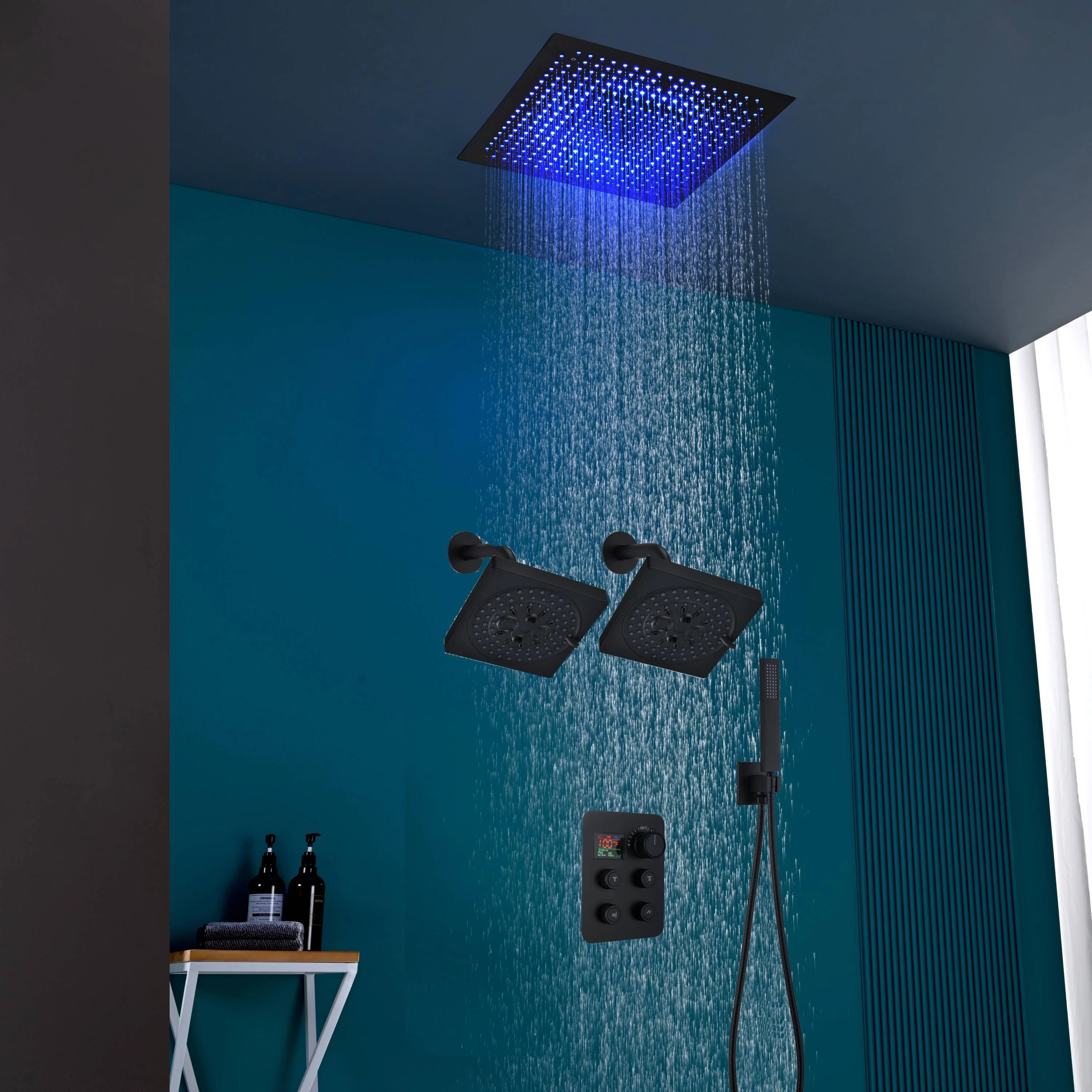 16" or 20" Flush Mount LED Rain Head Shower System with Dual Regular Heads - Image 3