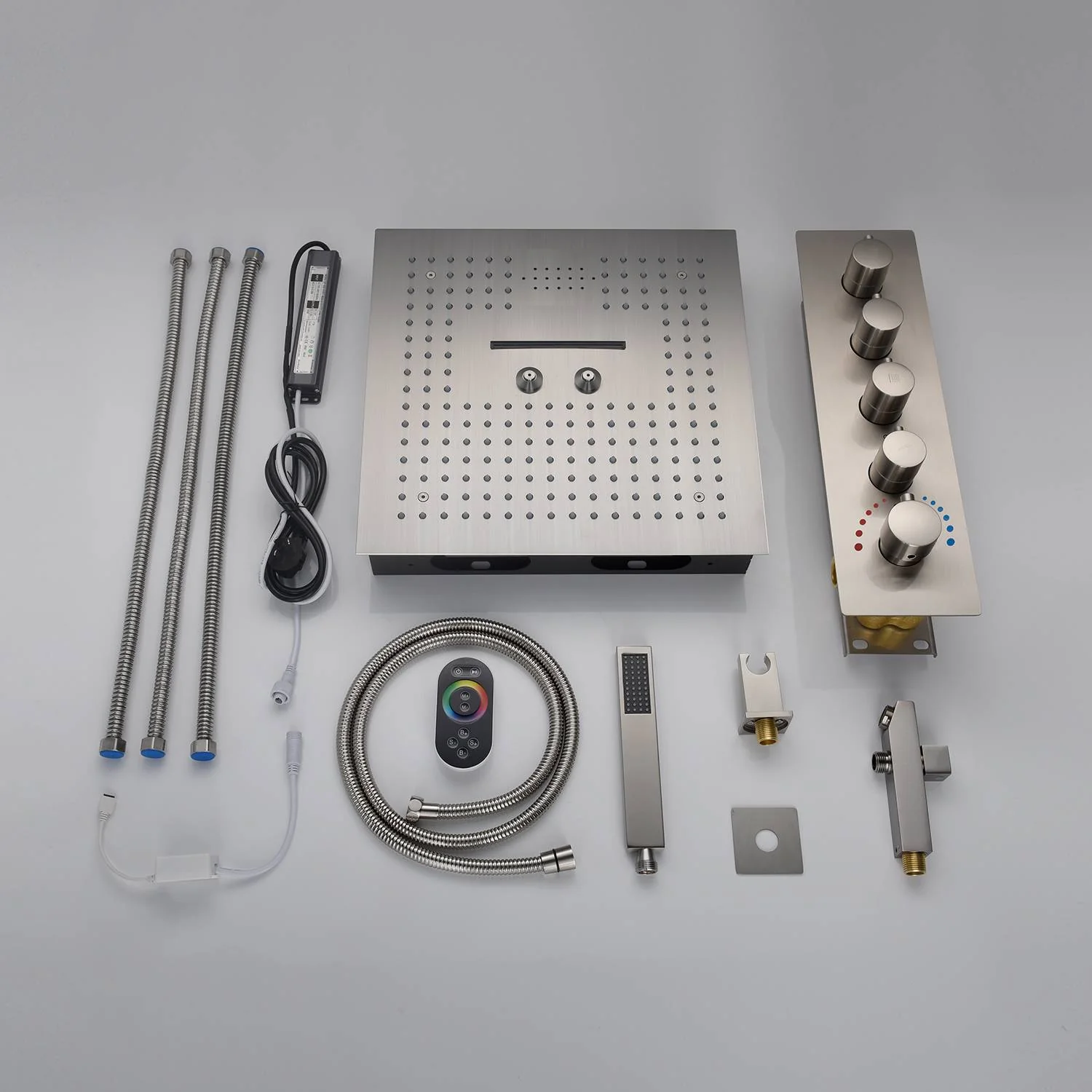 16" Brushed Nickel Thermostatic Shower Faucet: LED Lighting, Bluetooth Music, Mist, Rainfall & Waterfall Features - Image 4