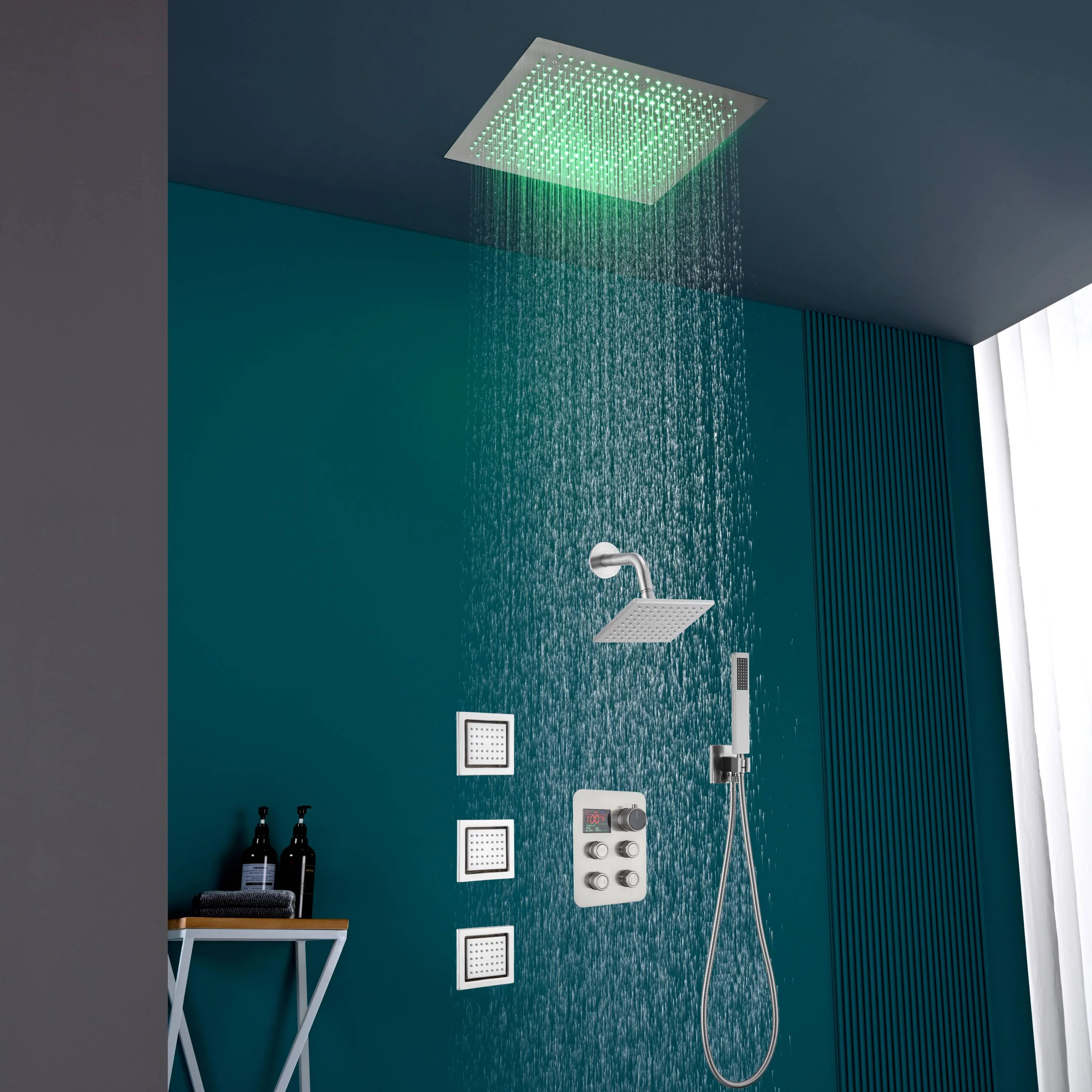 16" or 20" Flush Mount LED Rain Head Shower System with Regular Head and 3 Body Jets - Image 20