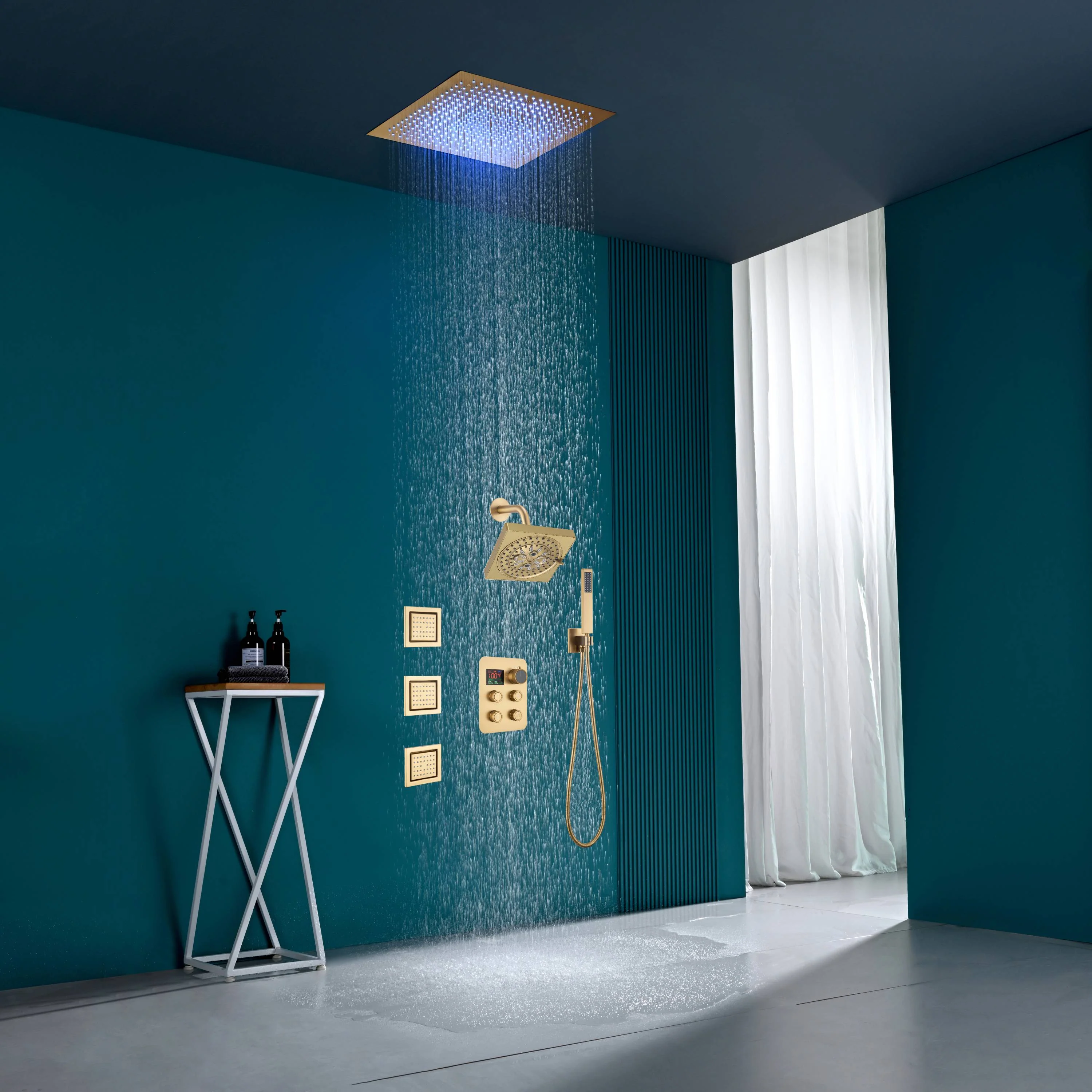 16" or 20" Flush Mount LED Rain Head Shower System with Regular Head and 3 Body Jets - Image 41