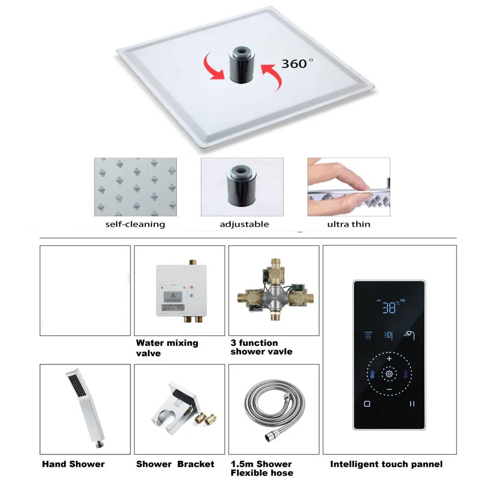 Rain Shower Set Sprayer Chrome Ceiling Mount 3 way touch digital valve with 6 body jets - Image 3