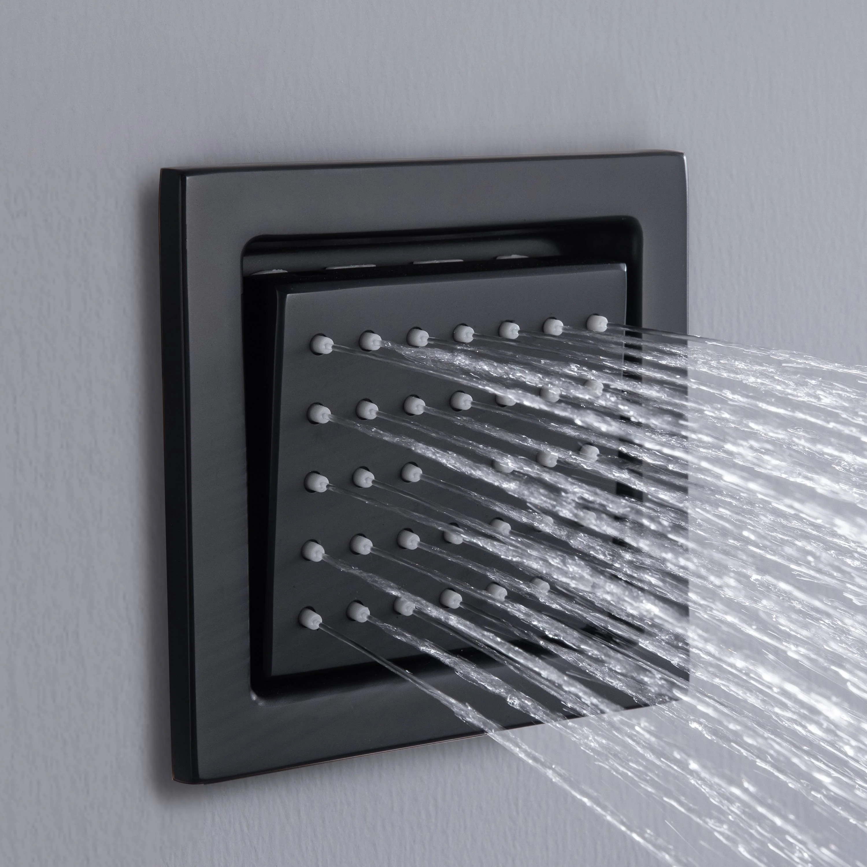 matte black or brushed gold or brushed nickel dual rainfall head 6 way digital display shower faucet with dual 6'' regular heads and 4'' body jets - Image 6