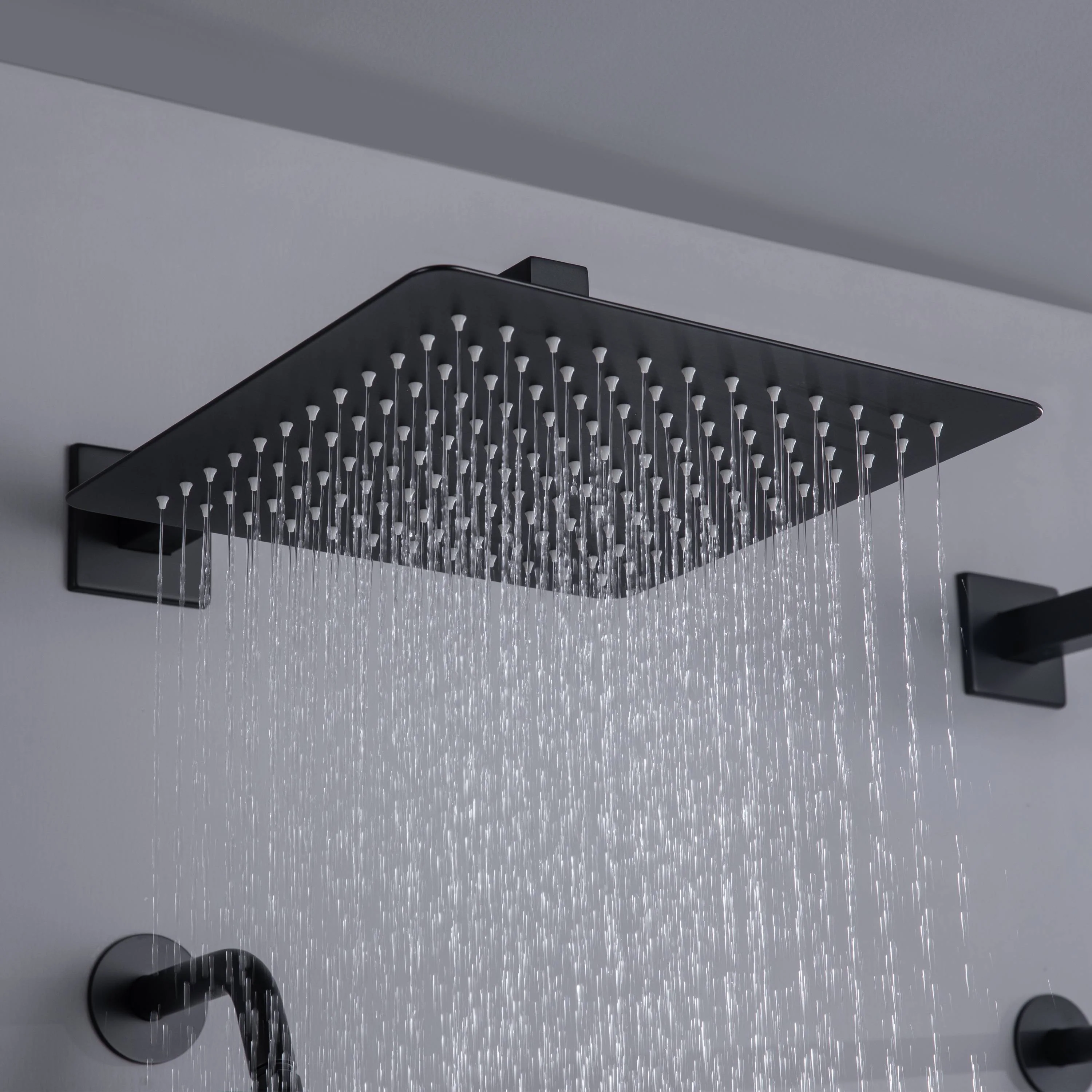 matte black or brushed gold or brushed nickel dual rainfall head 6 way digital display shower faucet with dual 6'' regular heads and 4'' body jets - Image 8