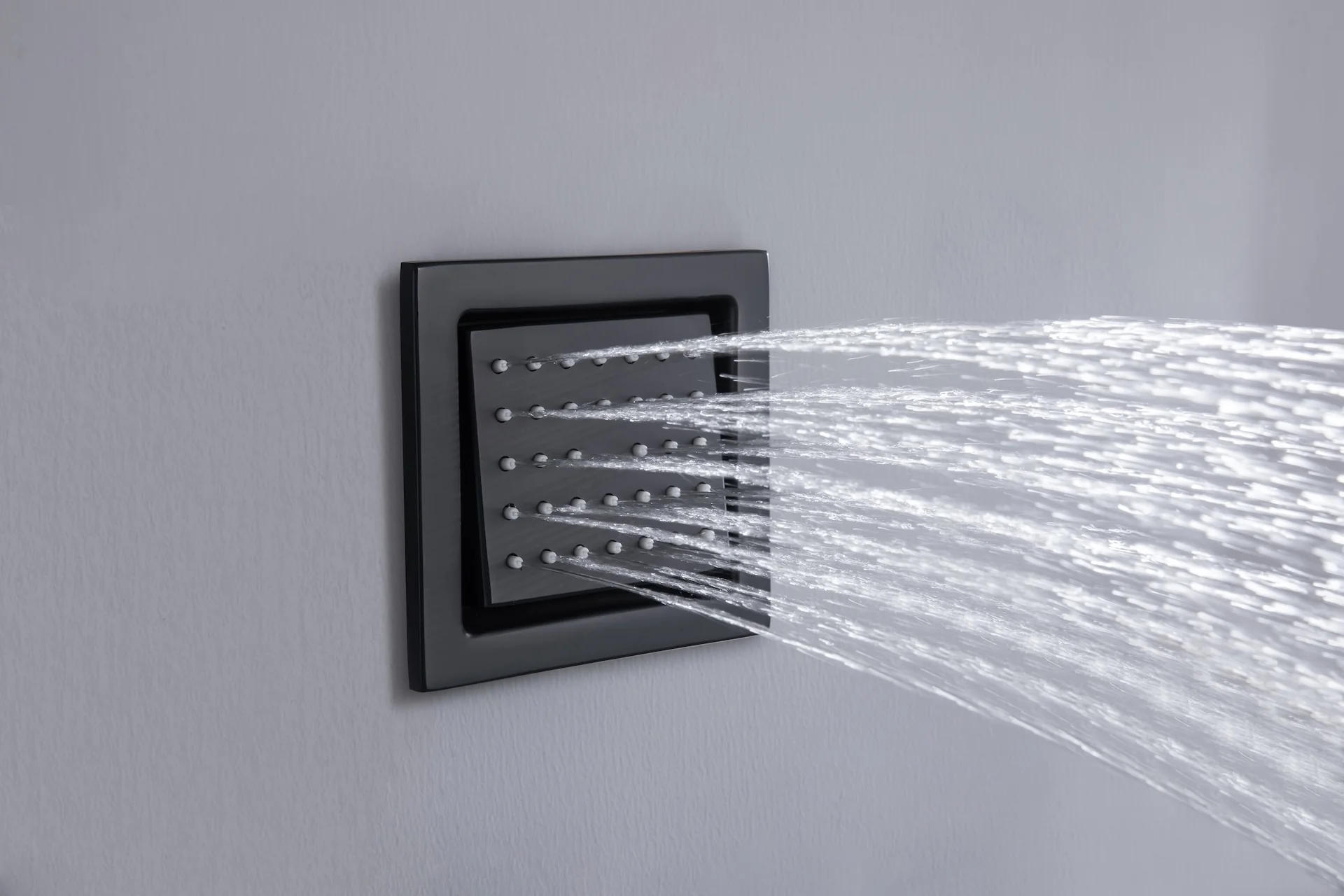 16inch 64 colors LED matte black Flushed mount rainfall waterfall shower head 5 Way Thermostatic Shower Faucet with body jets and Tub Spout - Image 10