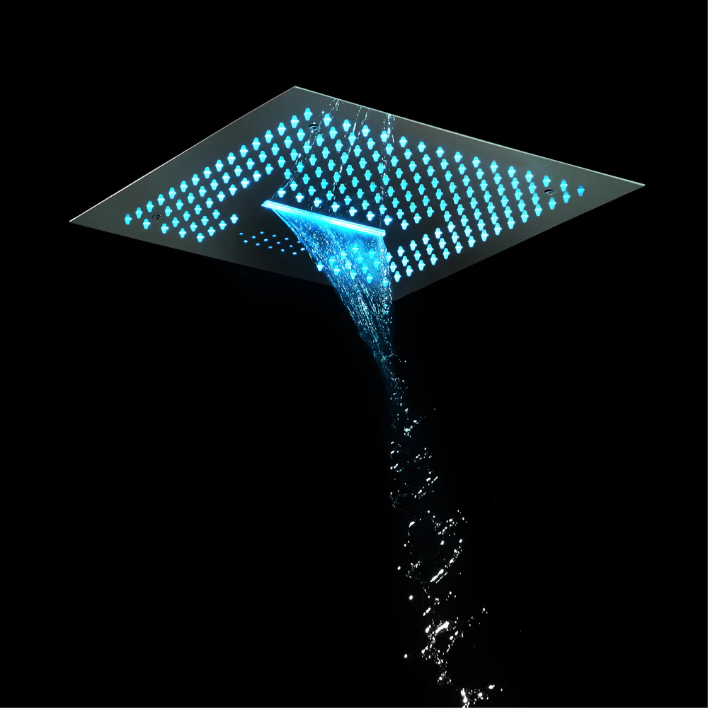 16-Inch Matte Black Flush-Mounted 3-Way Digital Thermostatic Shower Faucet with 64-LED Colors and Bluetooth Music Capabilities - Image 5