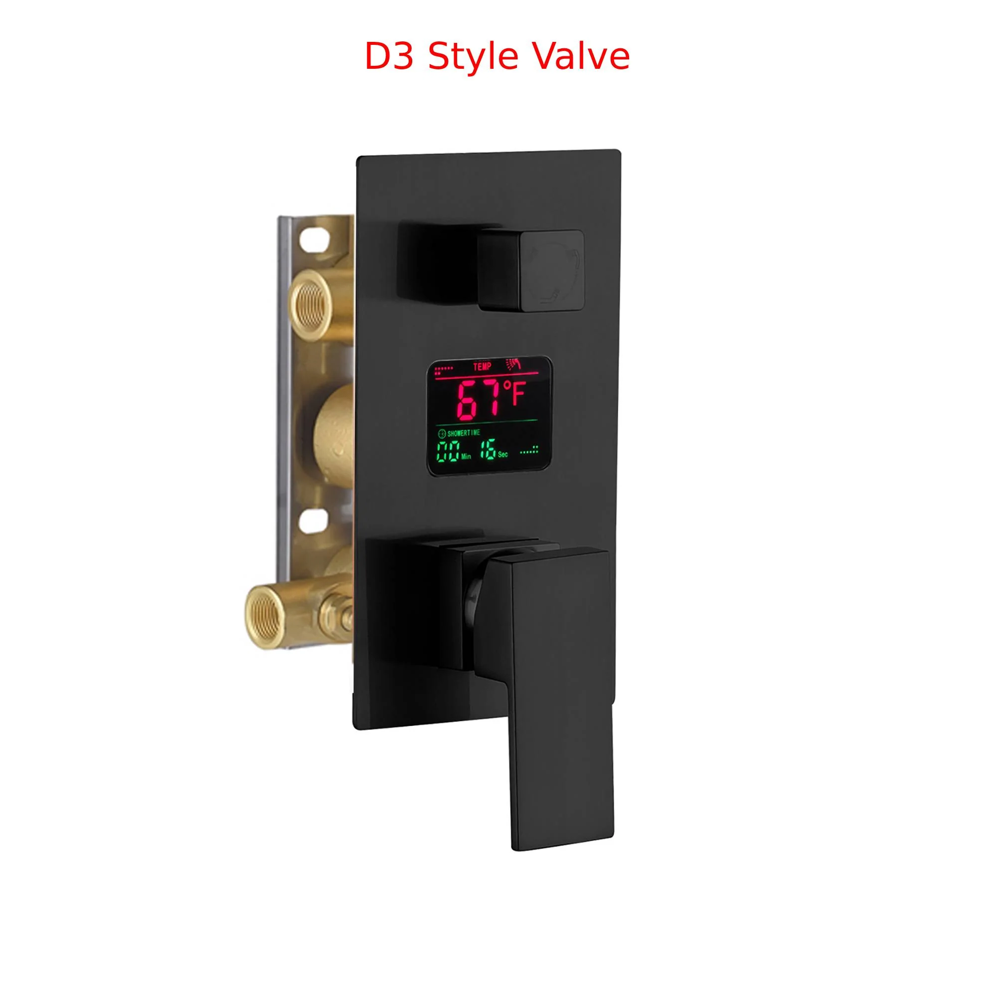 16-Inch Matte Black Flush-Mounted 3-Way Digital Thermostatic Shower Faucet with 64-LED Colors and Bluetooth Music Capabilities - Image 6