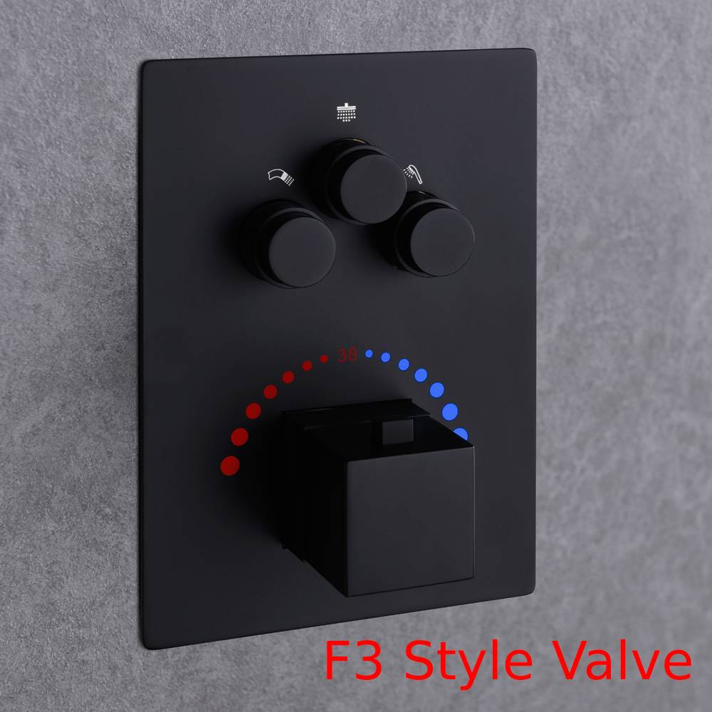 16-Inch Matte Black Flush-Mounted 3-Way Digital Thermostatic Shower Faucet with 64-LED Colors and Bluetooth Music Capabilities - Image 7