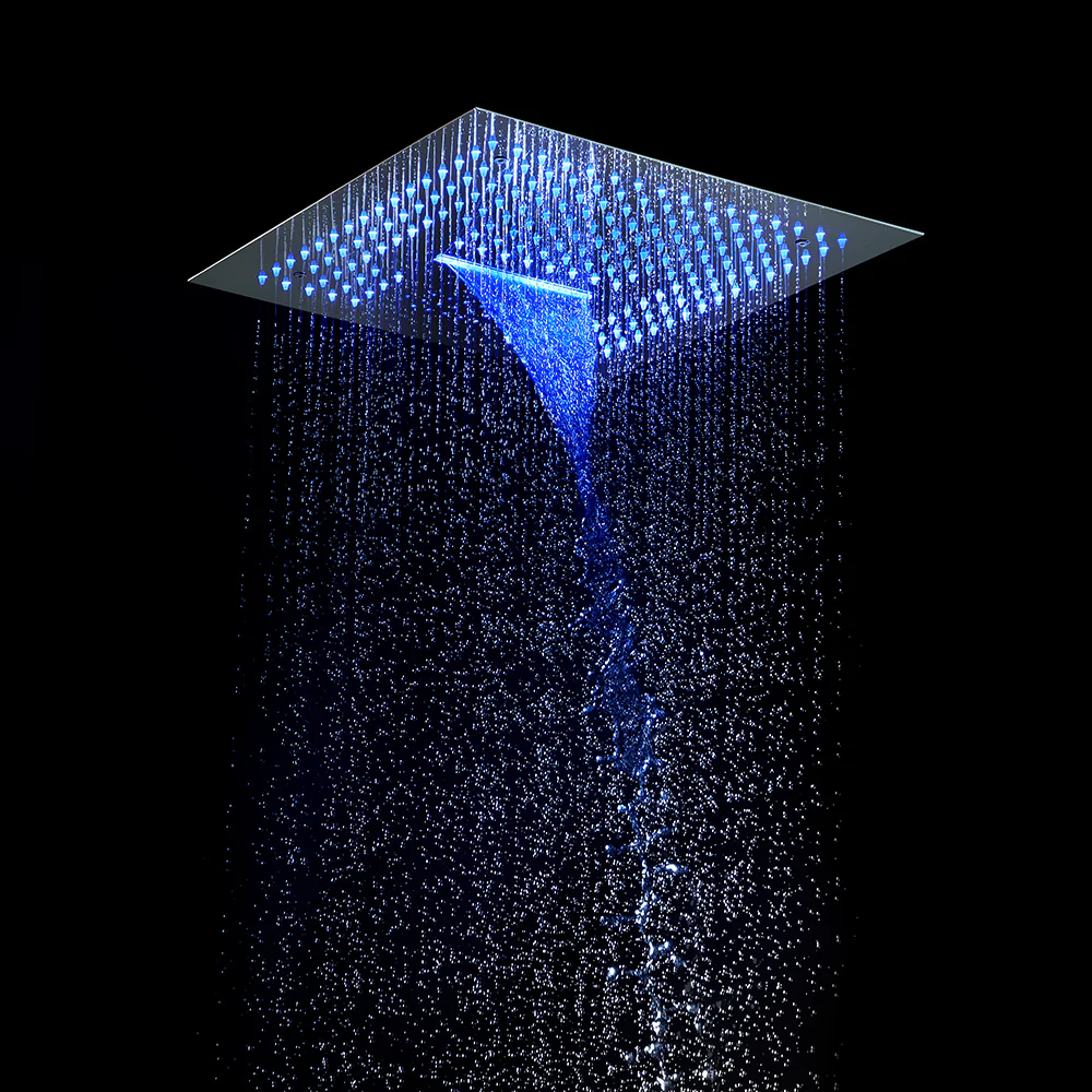 16-Inch Matte Black Thermostatic Shower Faucet: Flush-Mounted, 64-Color LED Lighting, Bluetooth Music, 4-Way Control, and 6 Body Jet Features - Image 4