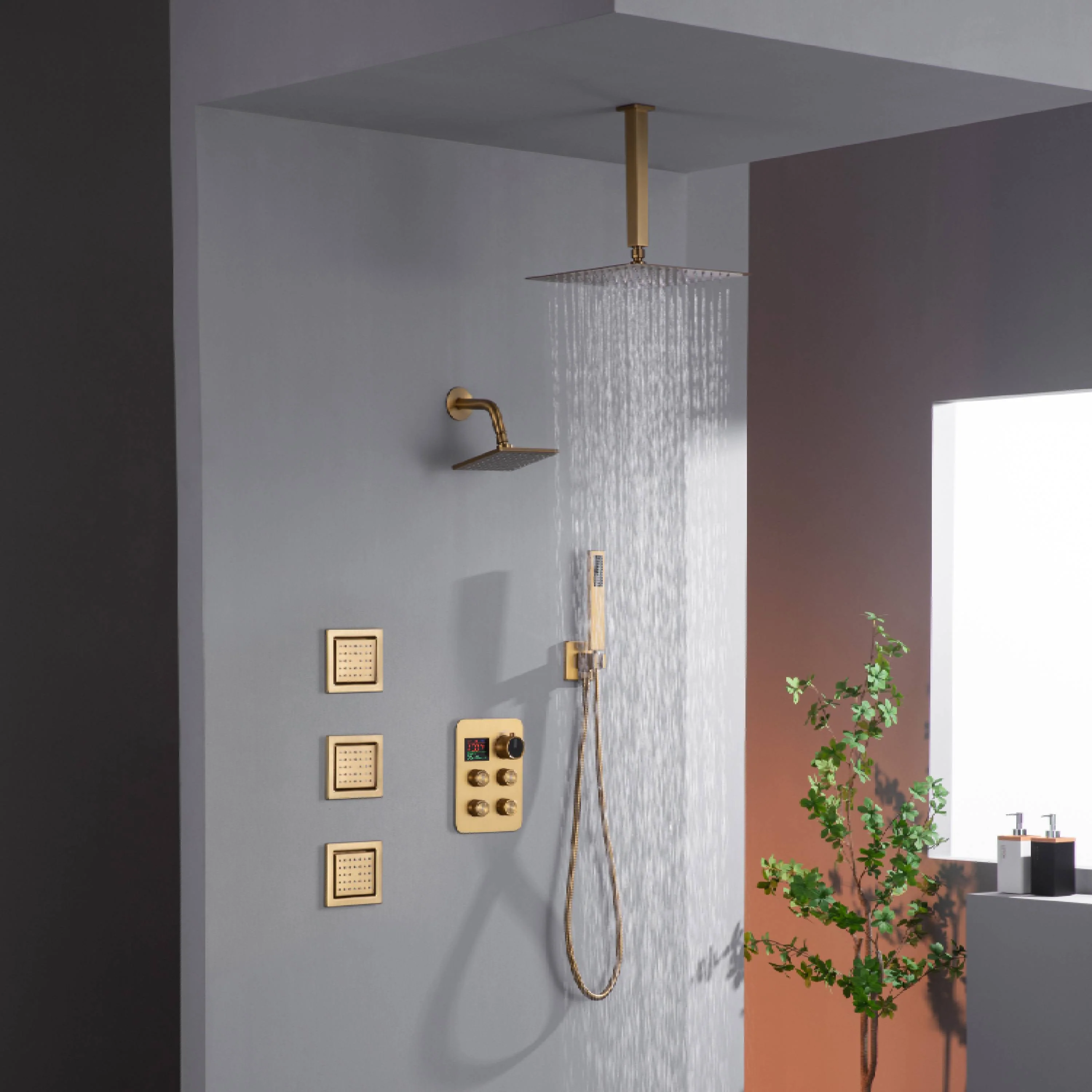 12" or 16" Ceiling Mount Rain Head with 4-Way Thermostatic Faucet and 4" Body Jet - Image 16