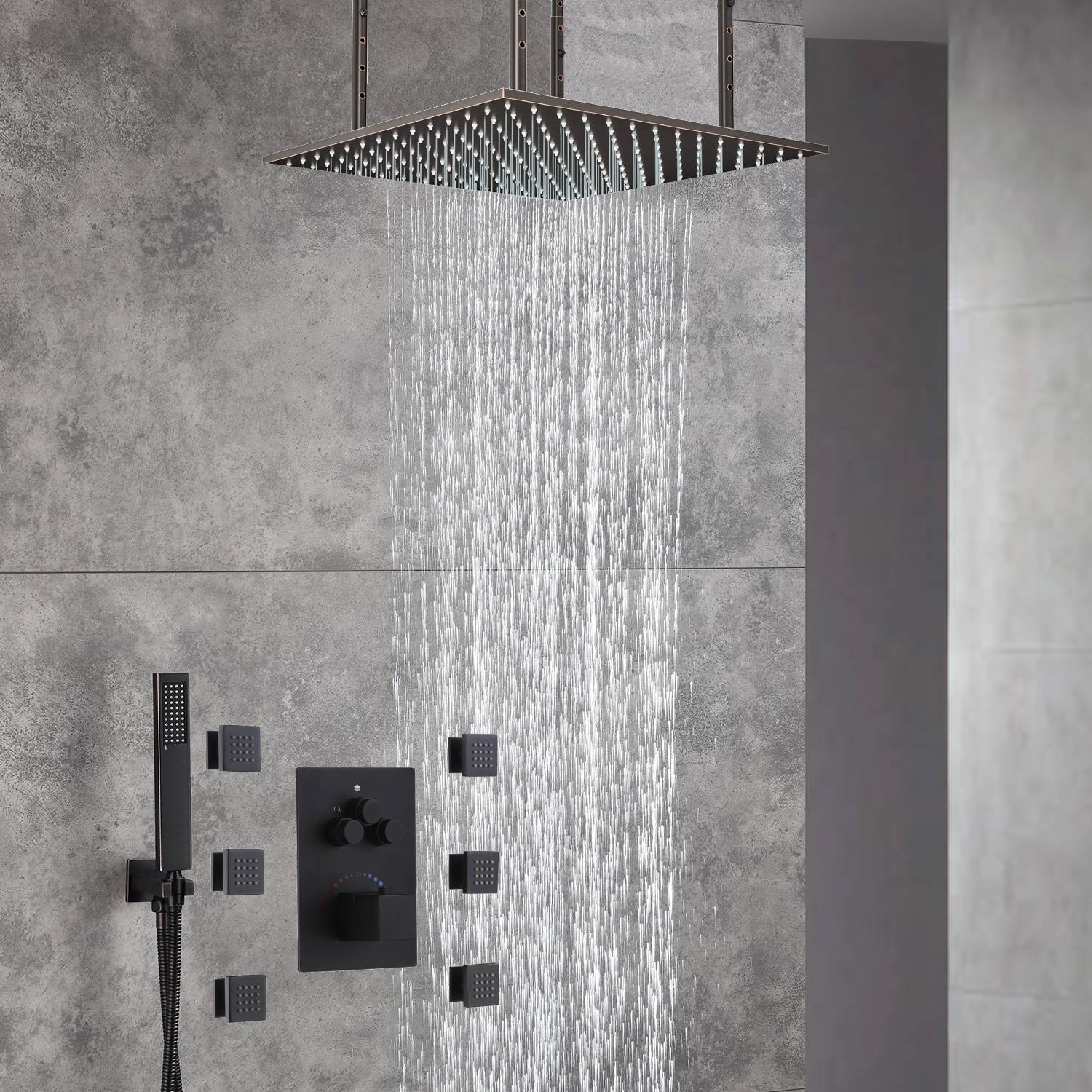 LED Oil Rubbed Bronze 20" Ceiling-Mounted 3-Way Thermostatic Shower Faucet - Image 3