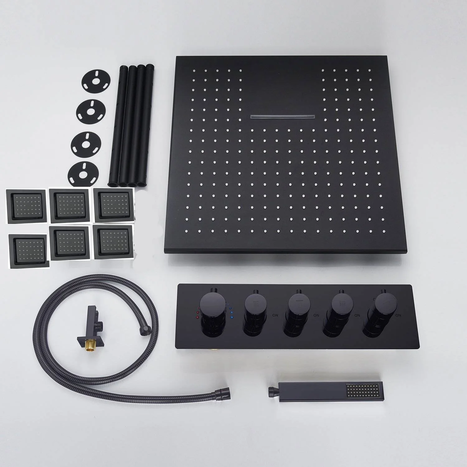 20'' Or 24'' Matte Black 4-Way Thermostatic Shower Faucet with Body Jets - Image 7