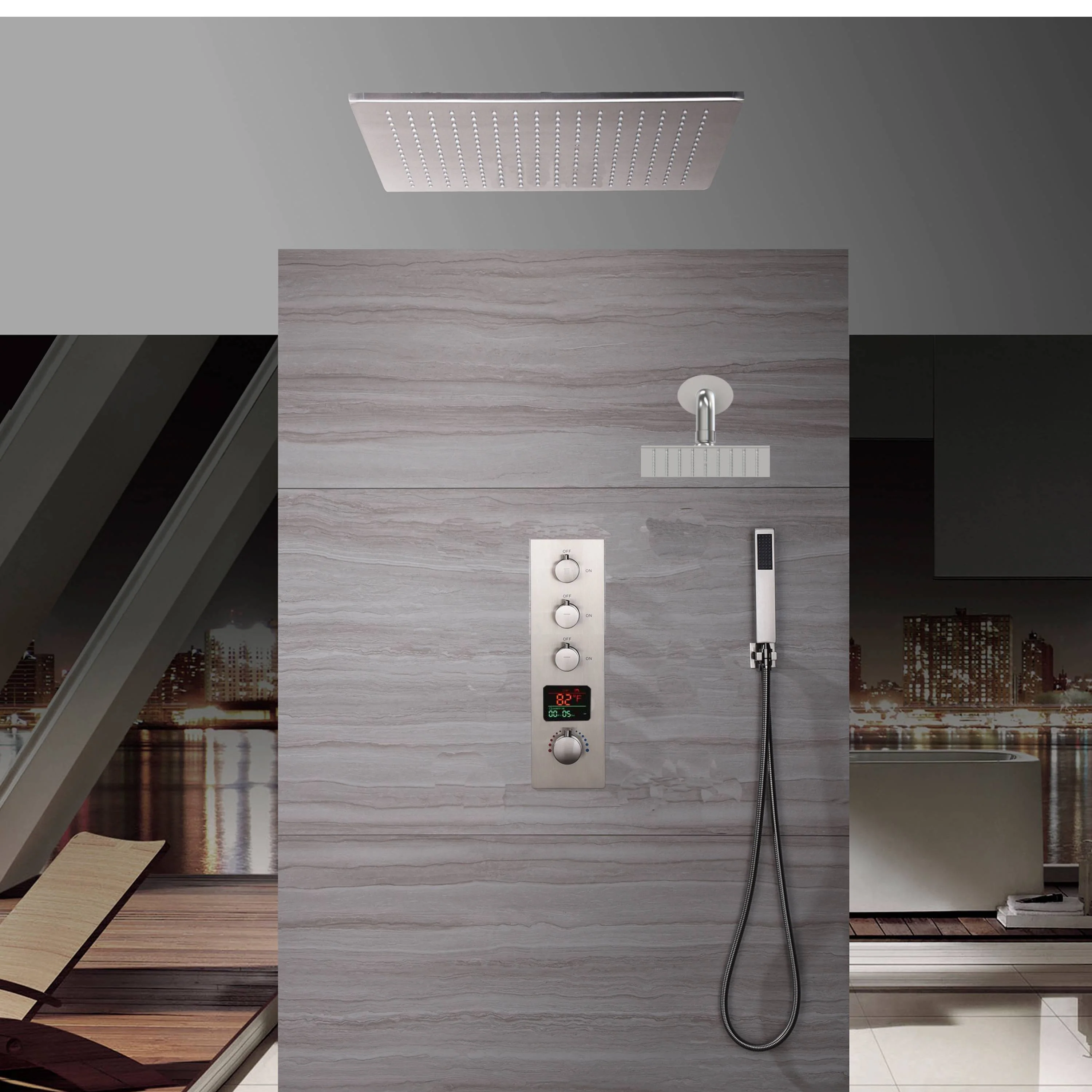 20 Inch Brushed nickel ceiling or flush mount rainfall shower systems 3 way thermostatic faucet with wall mount 6 inch regular shower head - Image 3