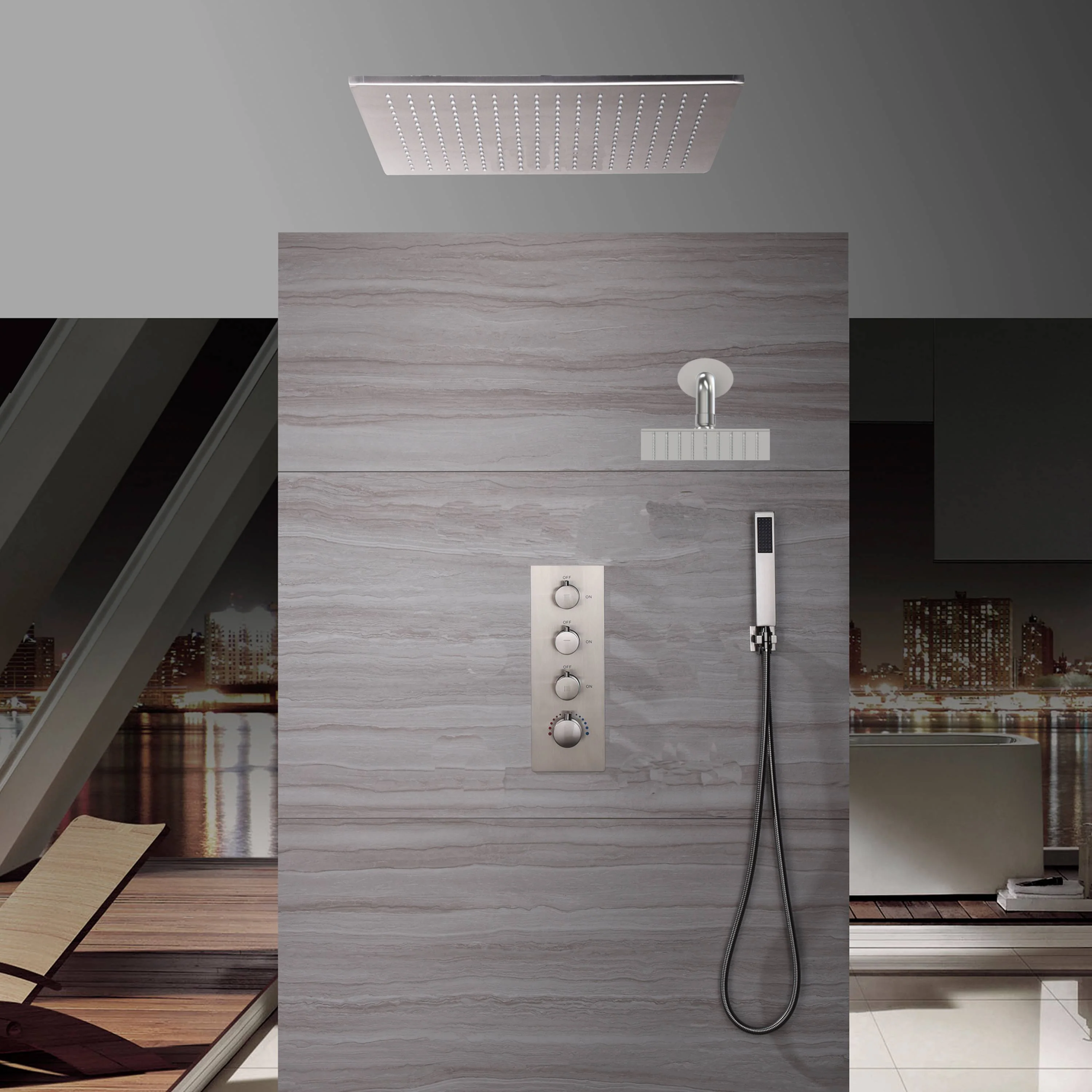 20 Inch Brushed nickel ceiling or flush mount rainfall shower systems 3 way thermostatic faucet with wall mount 6 inch regular shower head - Image 4