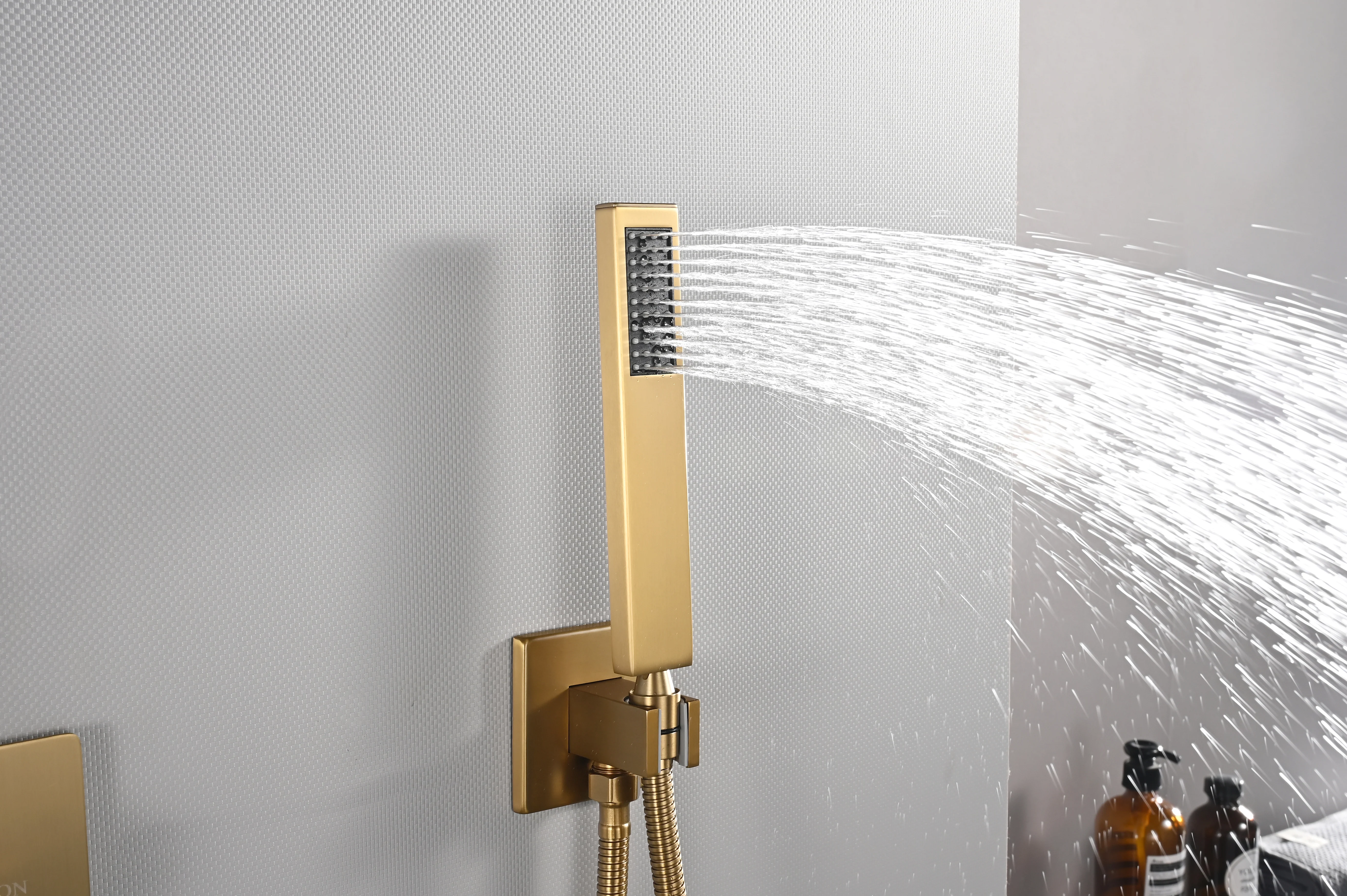 20 inch ceiling or flush mount Brushed gold 3 way thermostatic shower faucet with high pressure 6 '' head and handle sprayer - Image 32