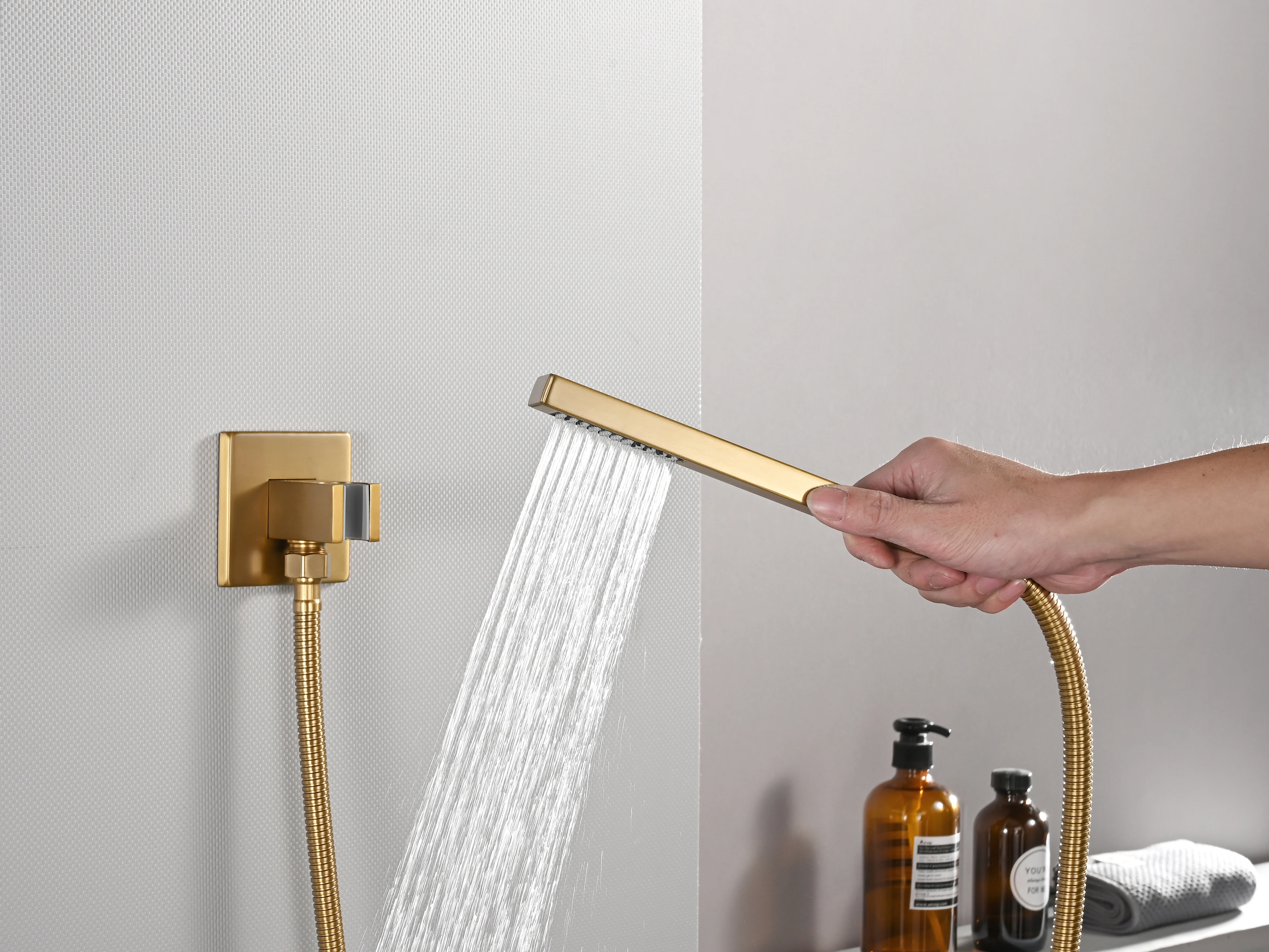 20 inch ceiling or flush mount Brushed gold 3 way thermostatic shower faucet with high pressure 6 '' head and handle sprayer - Image 33