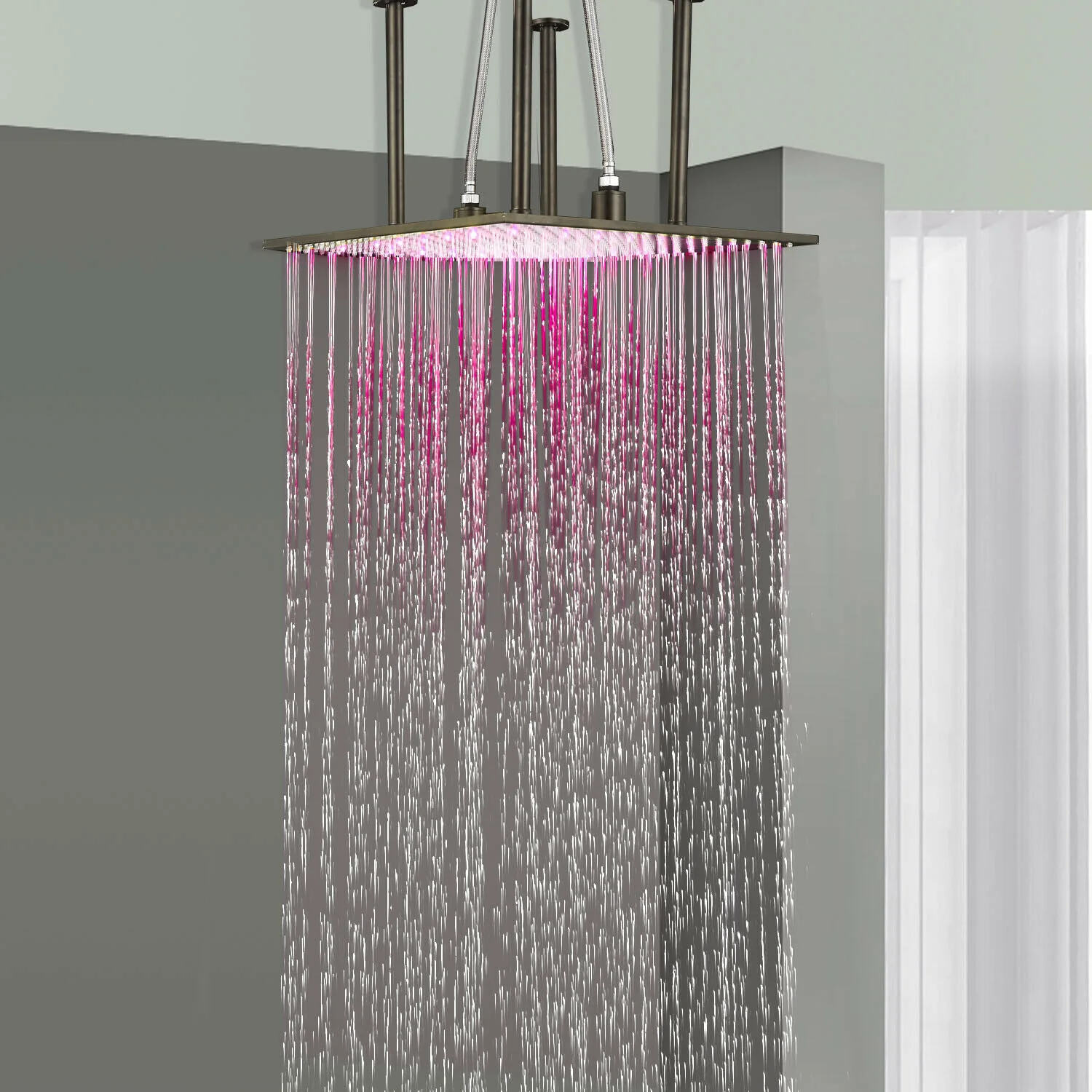 Matte Black Ceiling Mounted Rainfall Shower Faucet: 20'' or 24'' with LED Option, Dual Function - Image 7