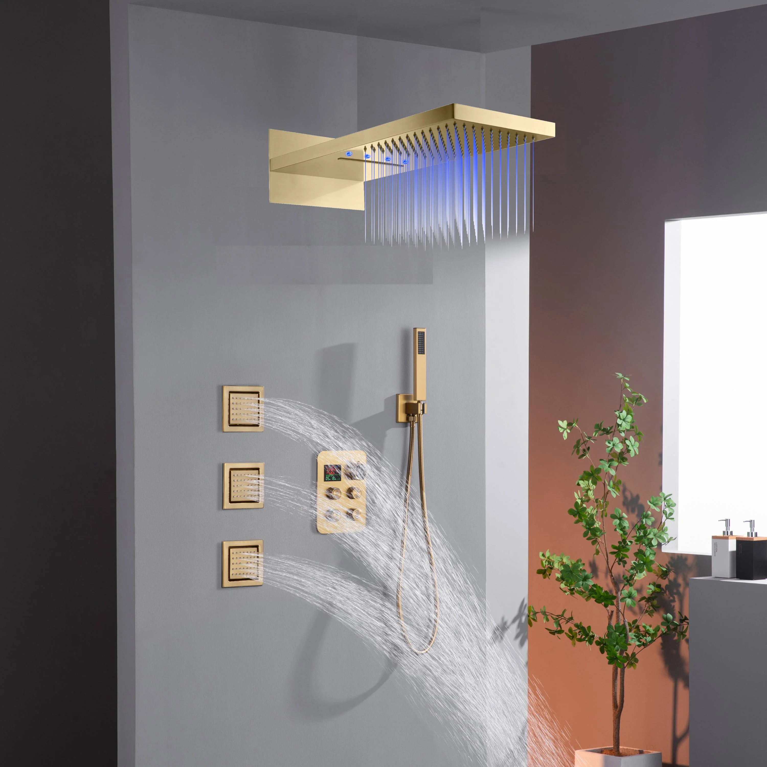 Wall Mount 22-Inch Rainfall Waterfall Shower Head with 4-Way Digital Display and Body Jets - Image 15