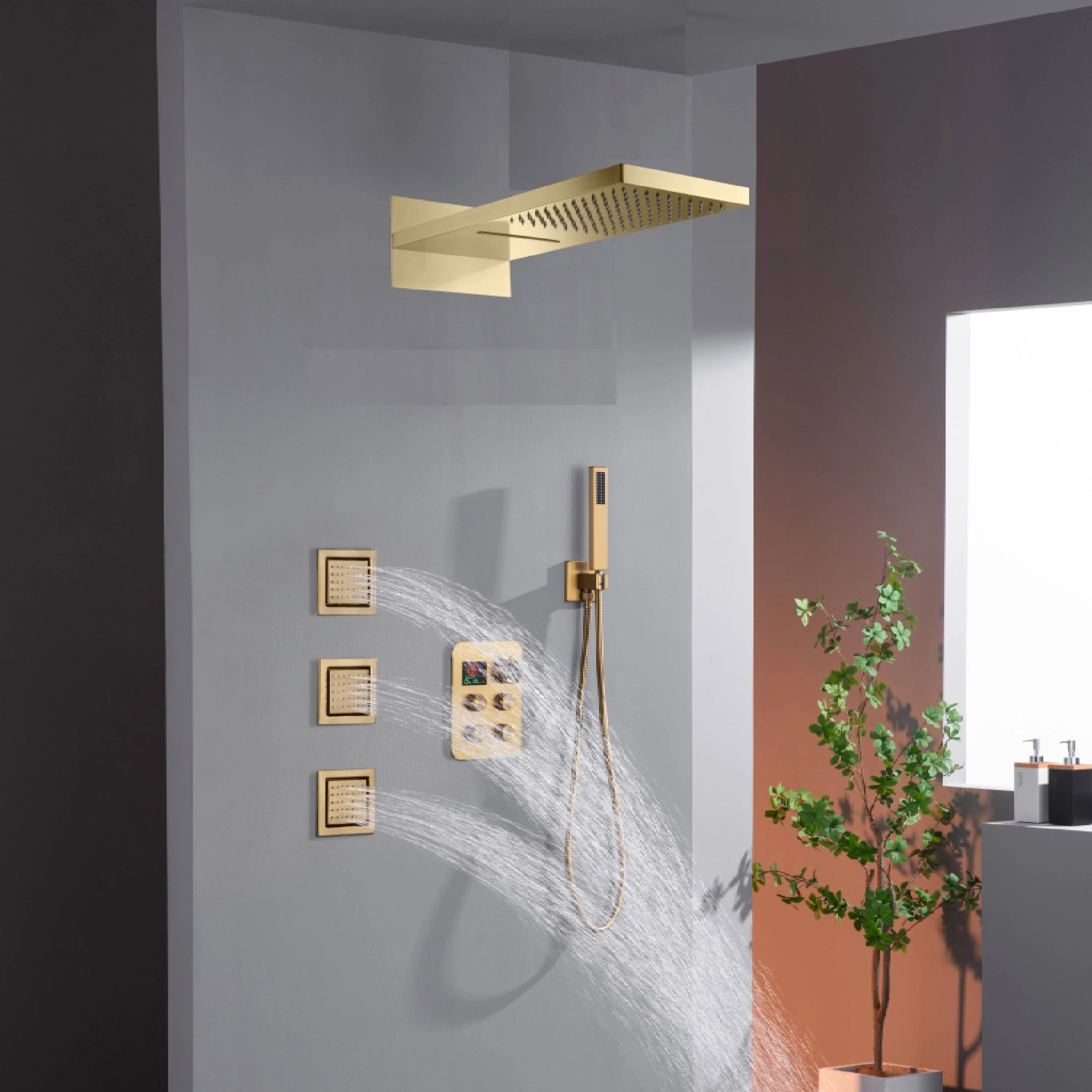 Wall Mount 22-Inch Rainfall Waterfall Shower Head with 4-Way Digital Display and Body Jets - Image 16