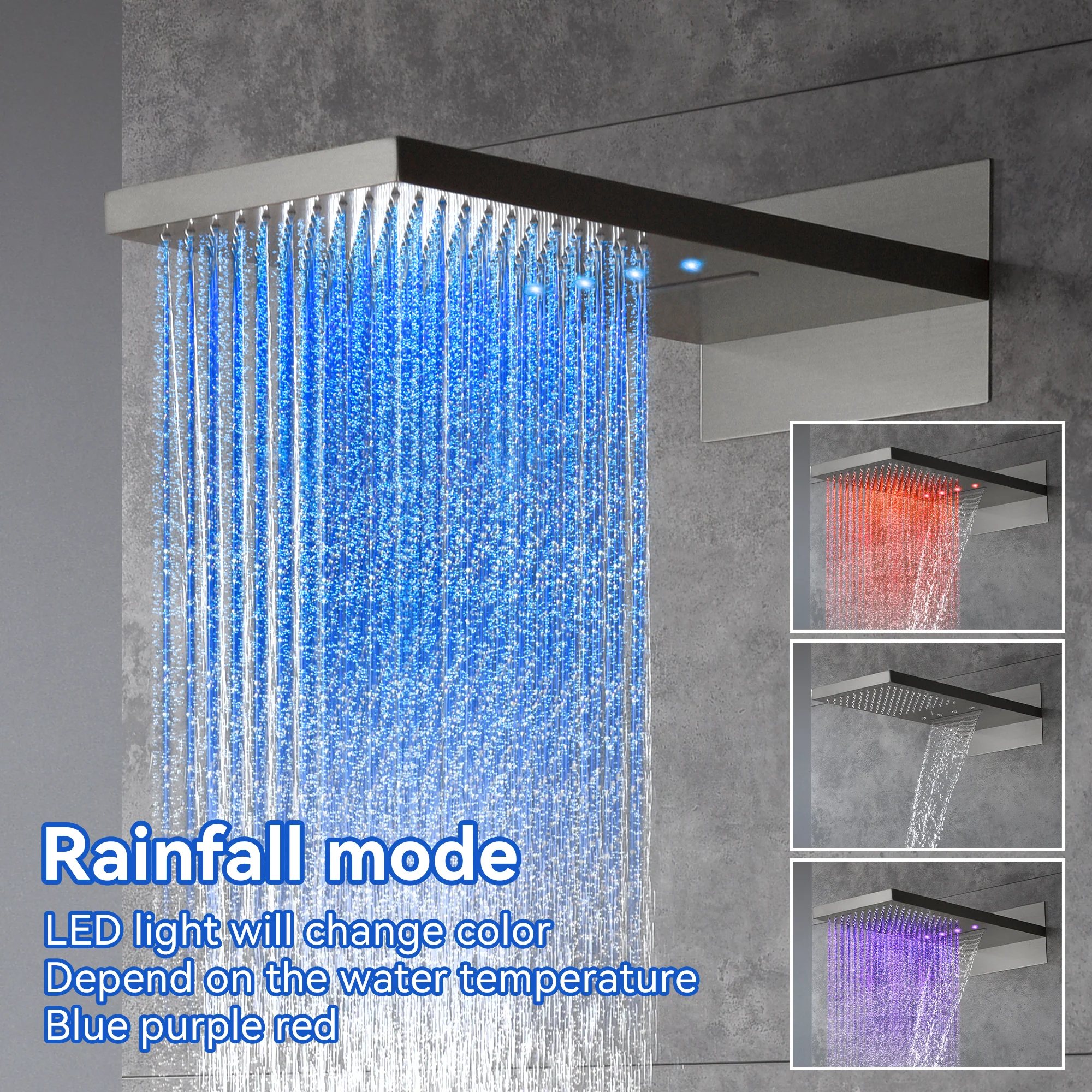 Wall Mount 22-Inch Rainfall Waterfall Shower Head with 4-Way Digital Display and Body Jets - Image 3